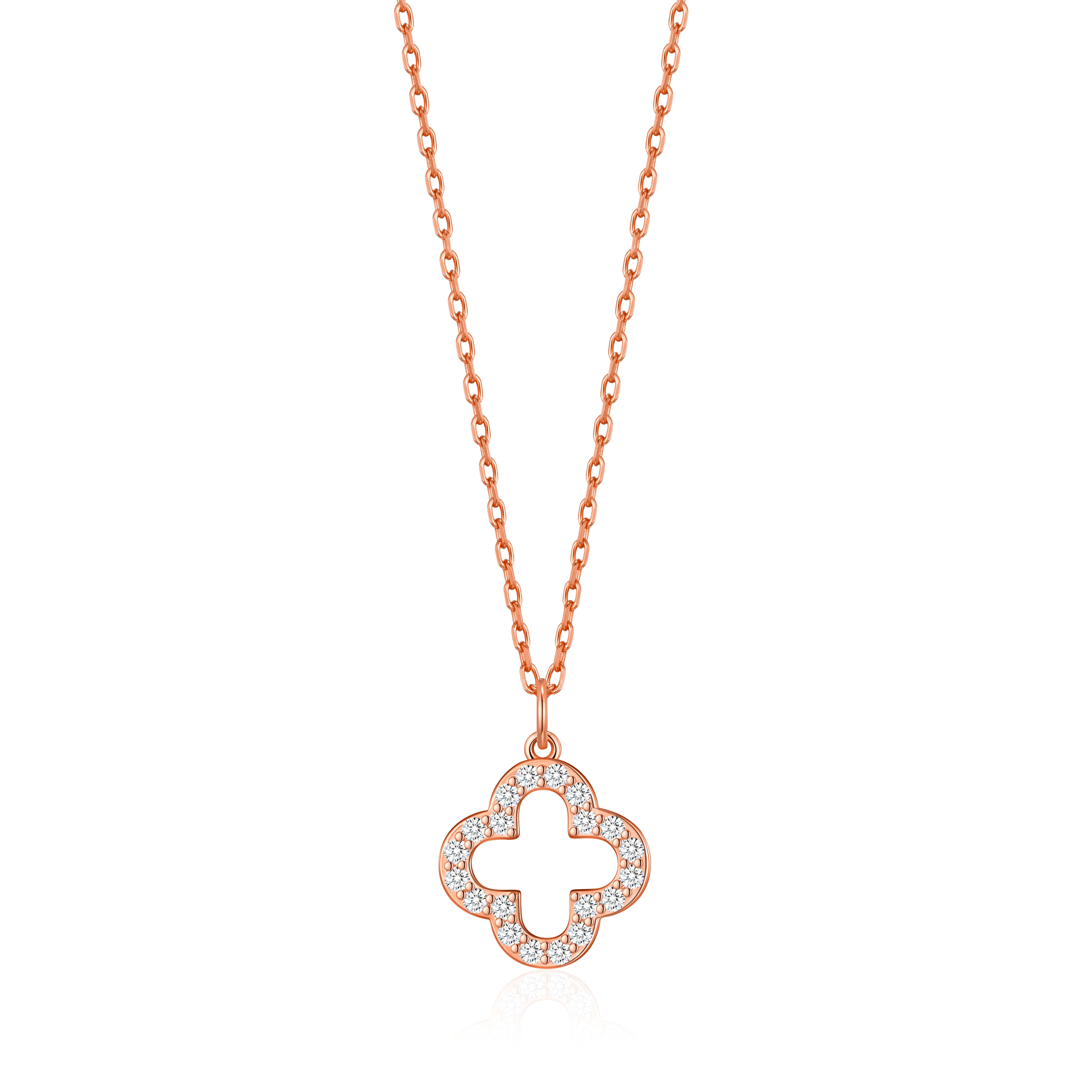 Rose Gold Plated Clover Necklace Created with Zircondia® Crystals