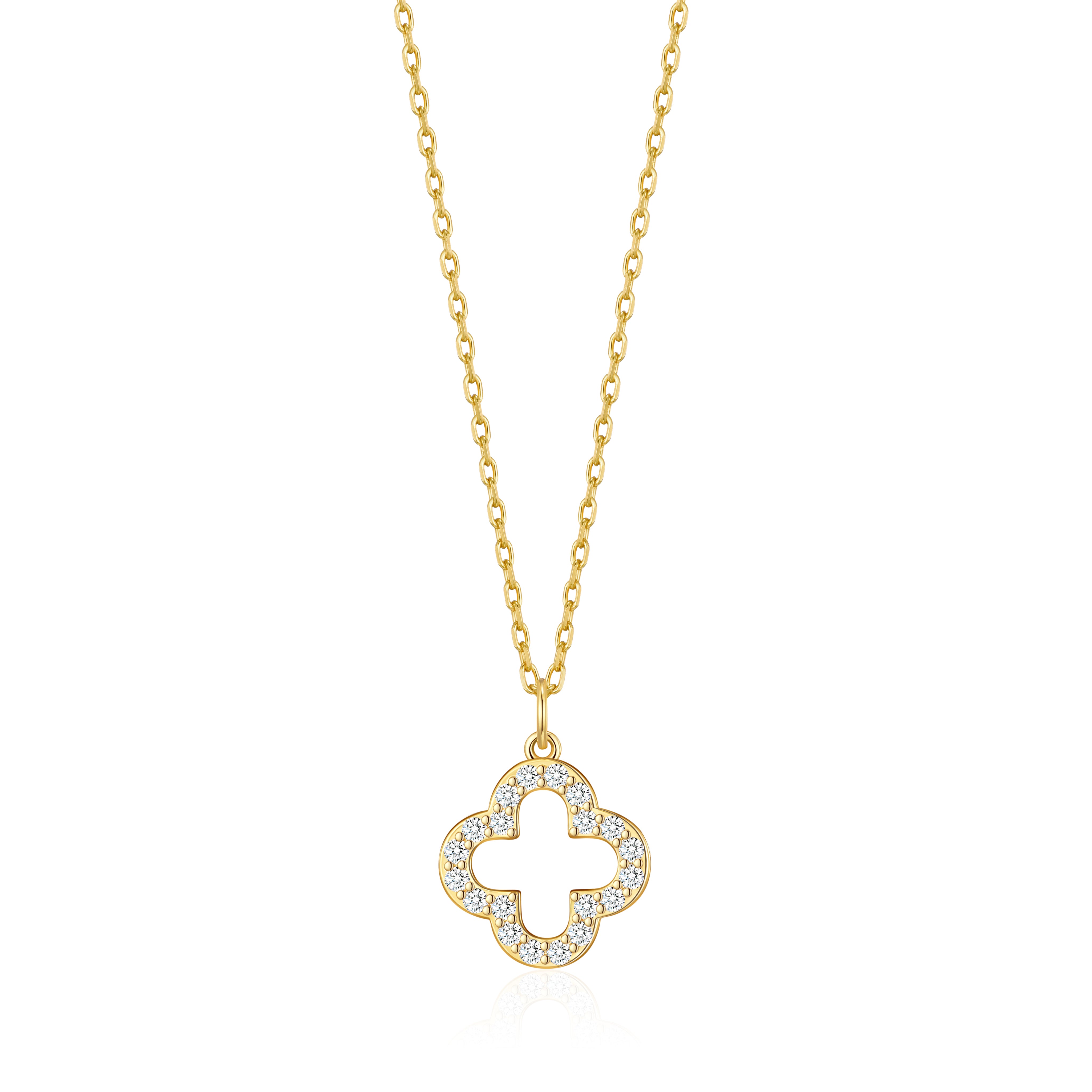 Gold Plated Clover Necklace Created with Zircondia® Crystals