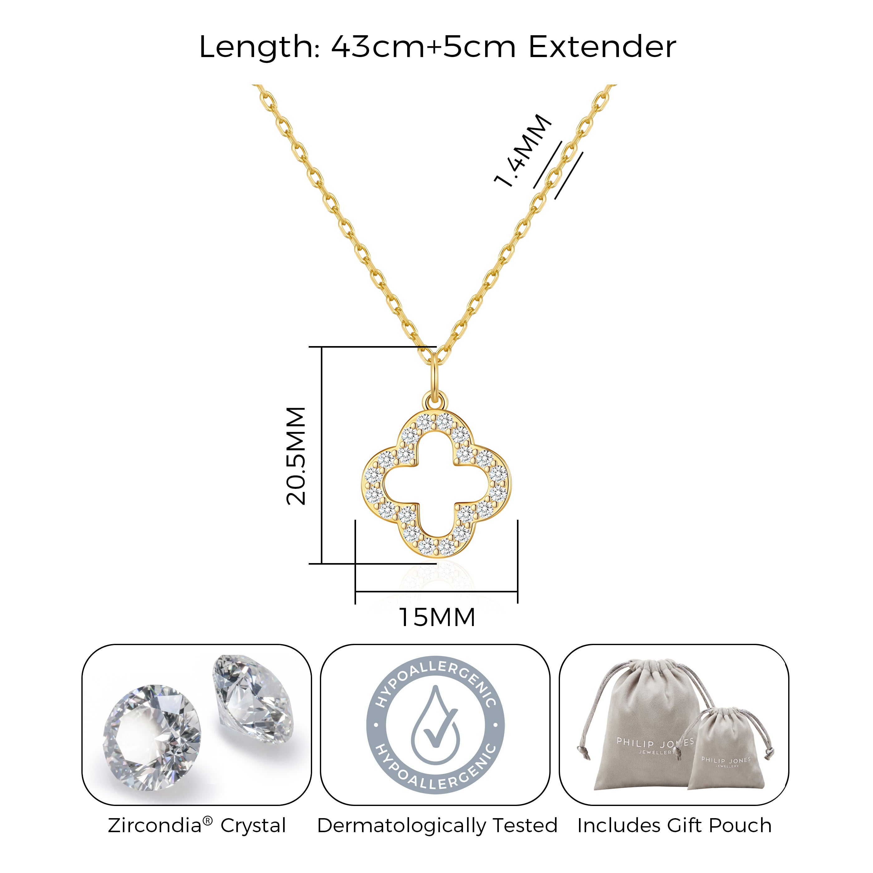 Gold Plated Clover Necklace Created with Zircondia® Crystals