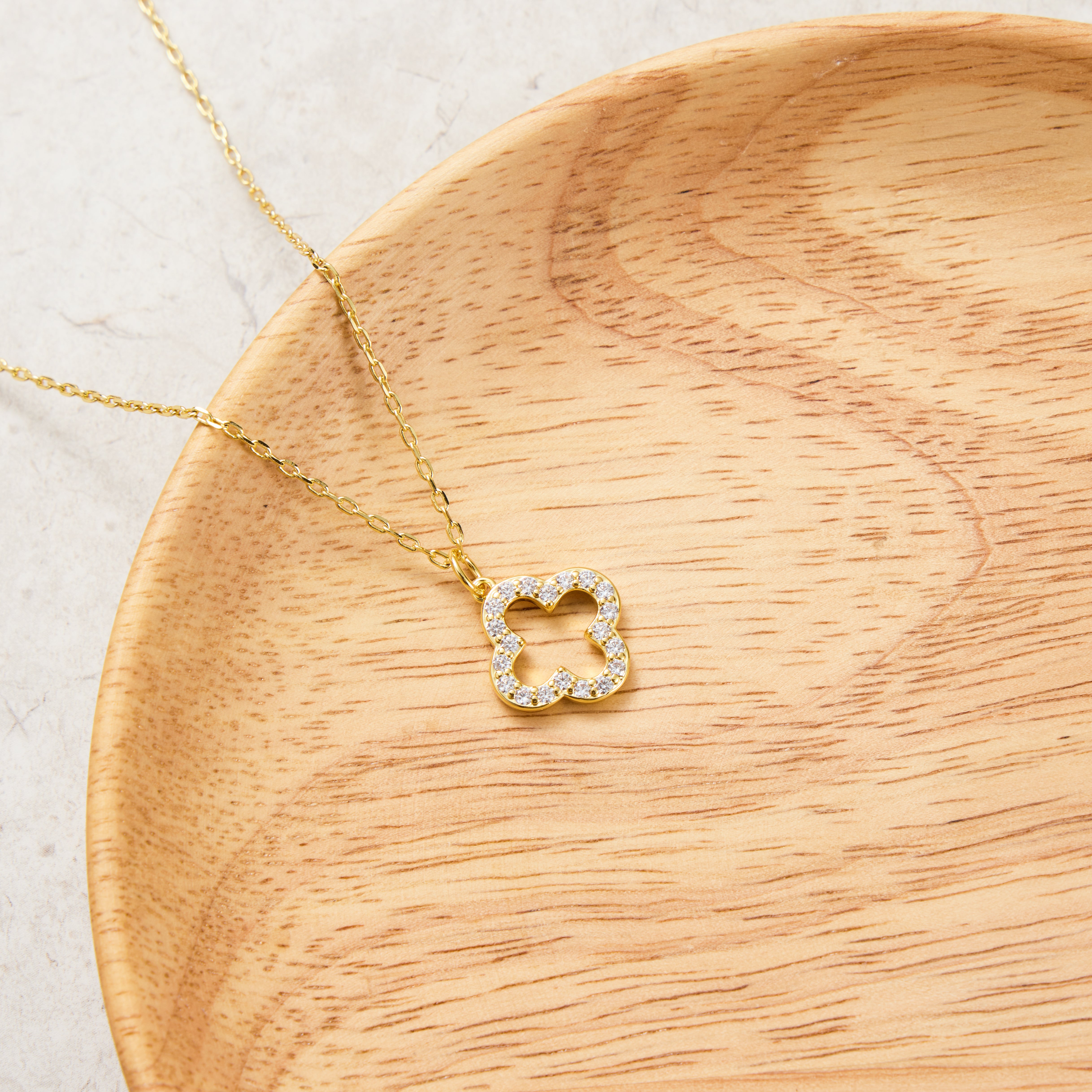 Gold Plated Clover Necklace Created with Zircondia® Crystals