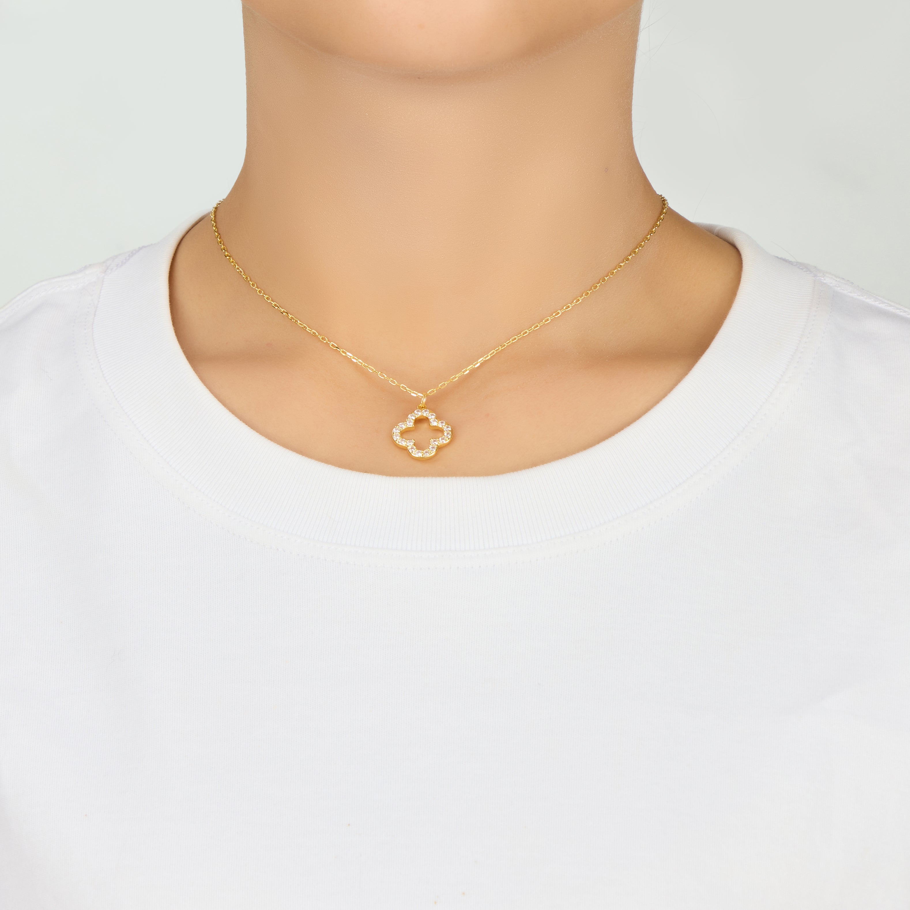 Gold Plated Clover Necklace Created with Zircondia® Crystals