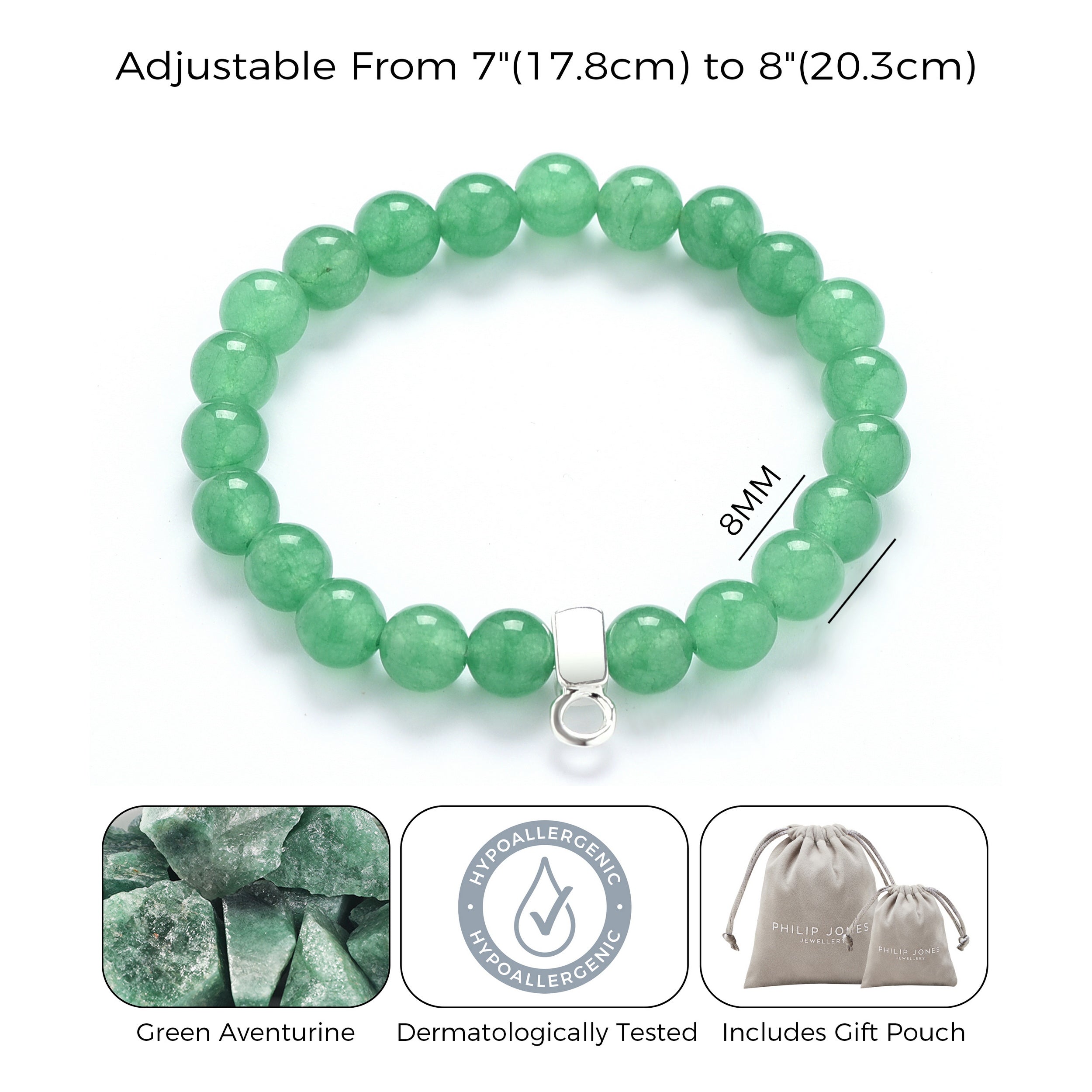 Green Aventurine Gemstone Charm Stretch Bracelet