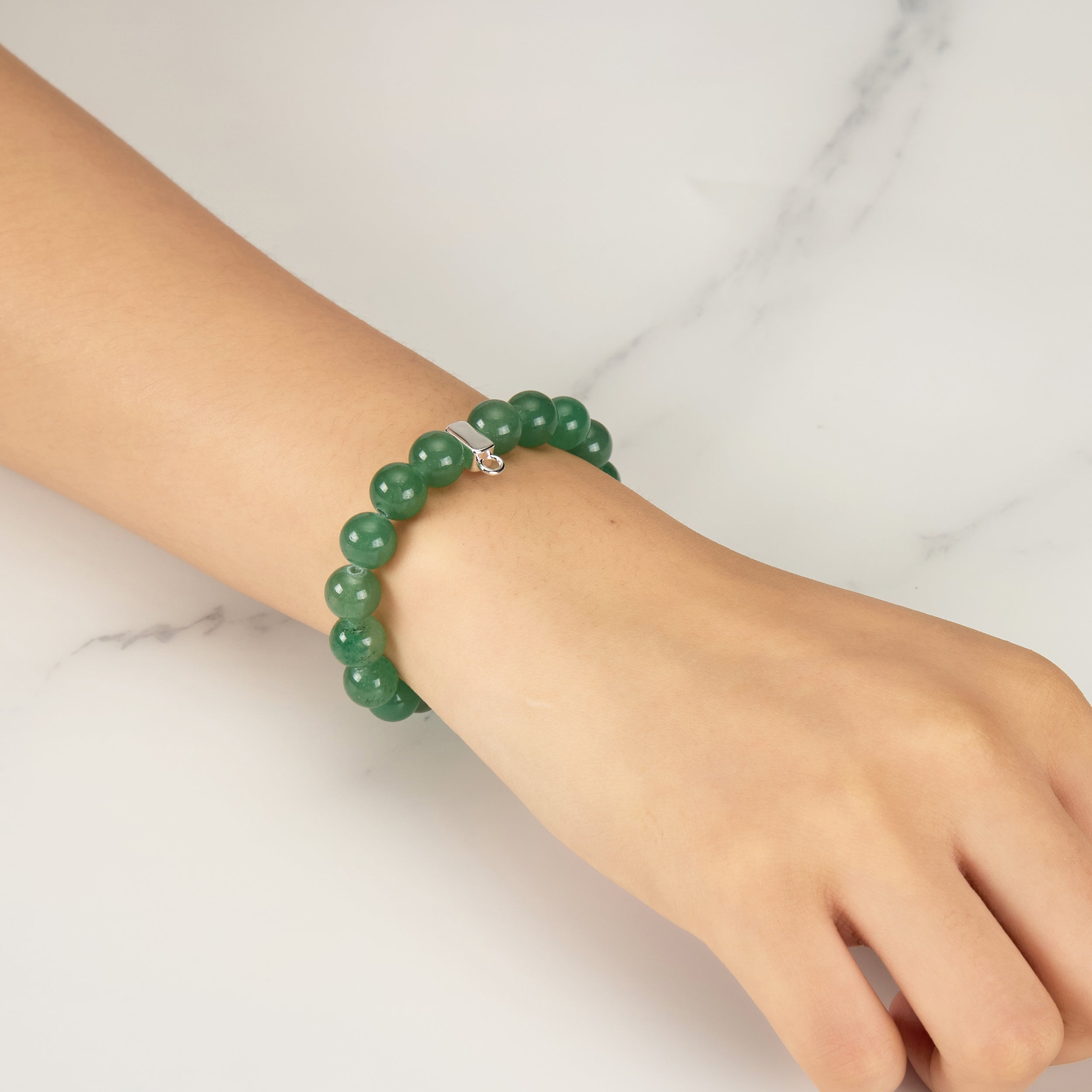 Green Aventurine Gemstone Stretch Bracelet with Charm Created with Zircondia® Crystals