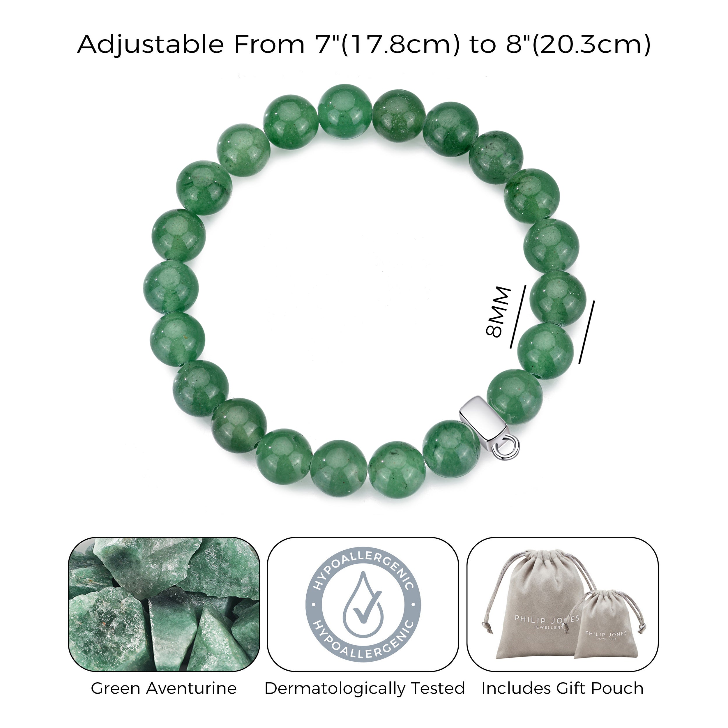 Green Aventurine Gemstone Stretch Bracelet with Charm Created with Zircondia® Crystals