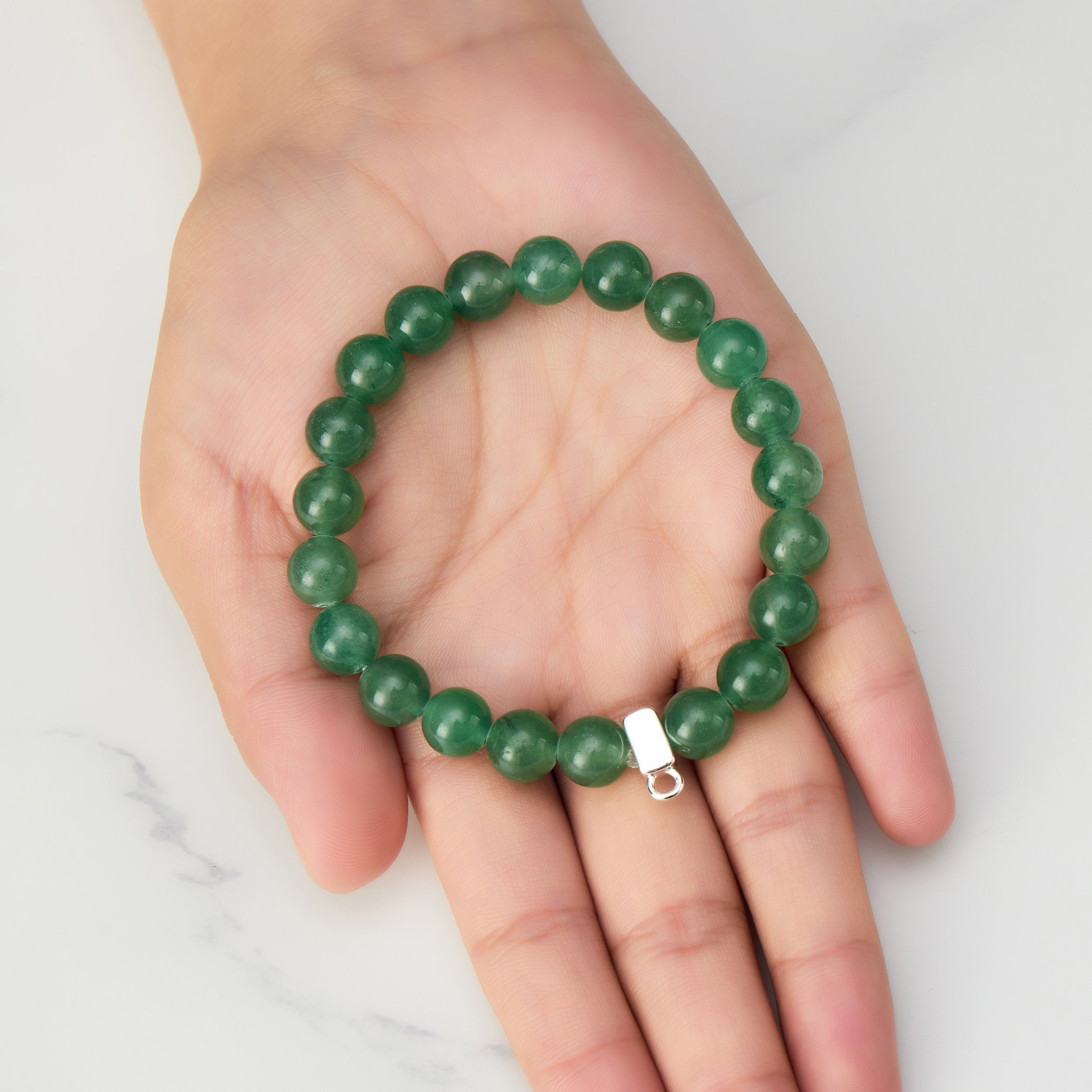 Green Aventurine Gemstone Stretch Bracelet with Charm Created with Zircondia® Crystals