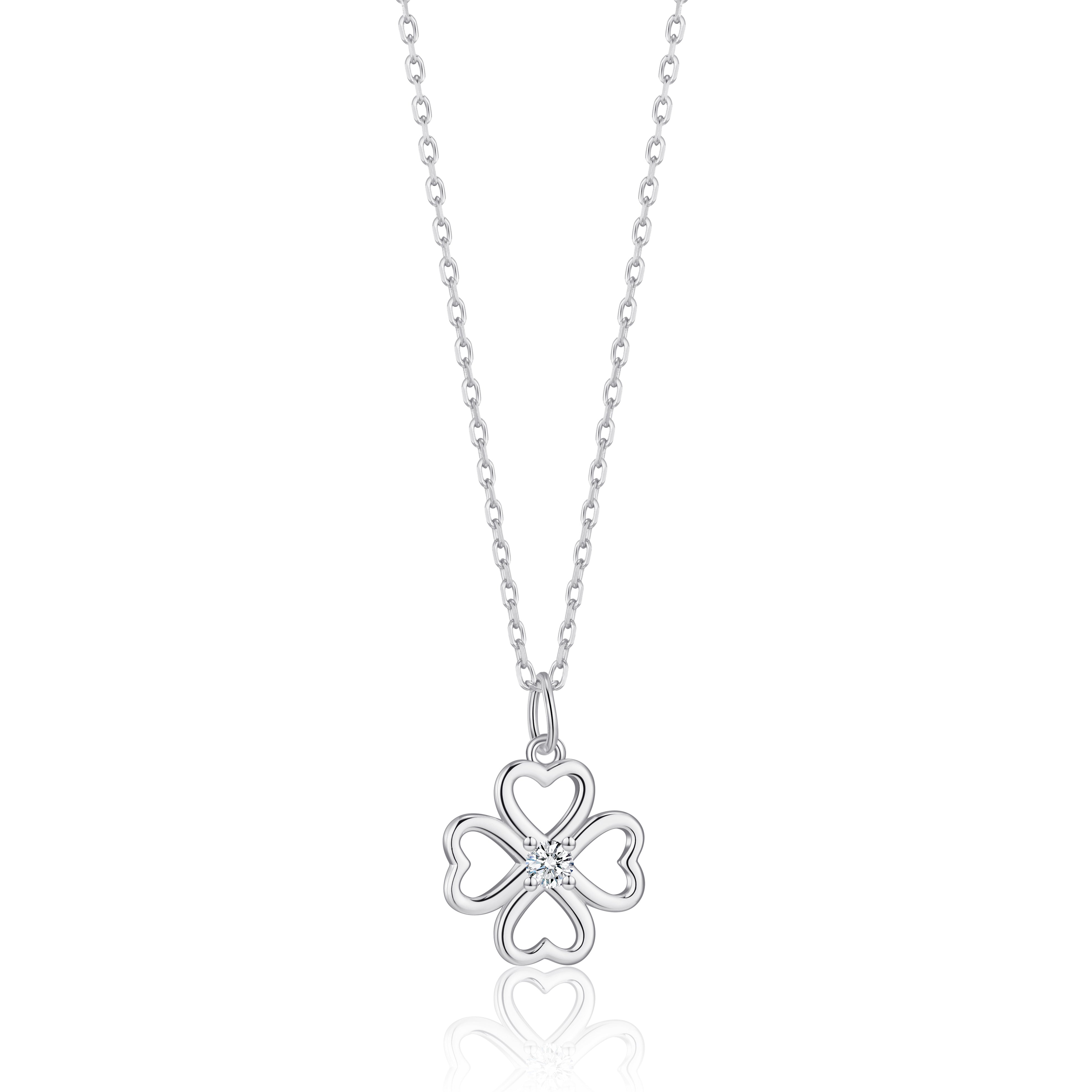 Sterling Silver Clover Necklace Created with Zircondia® Crystals