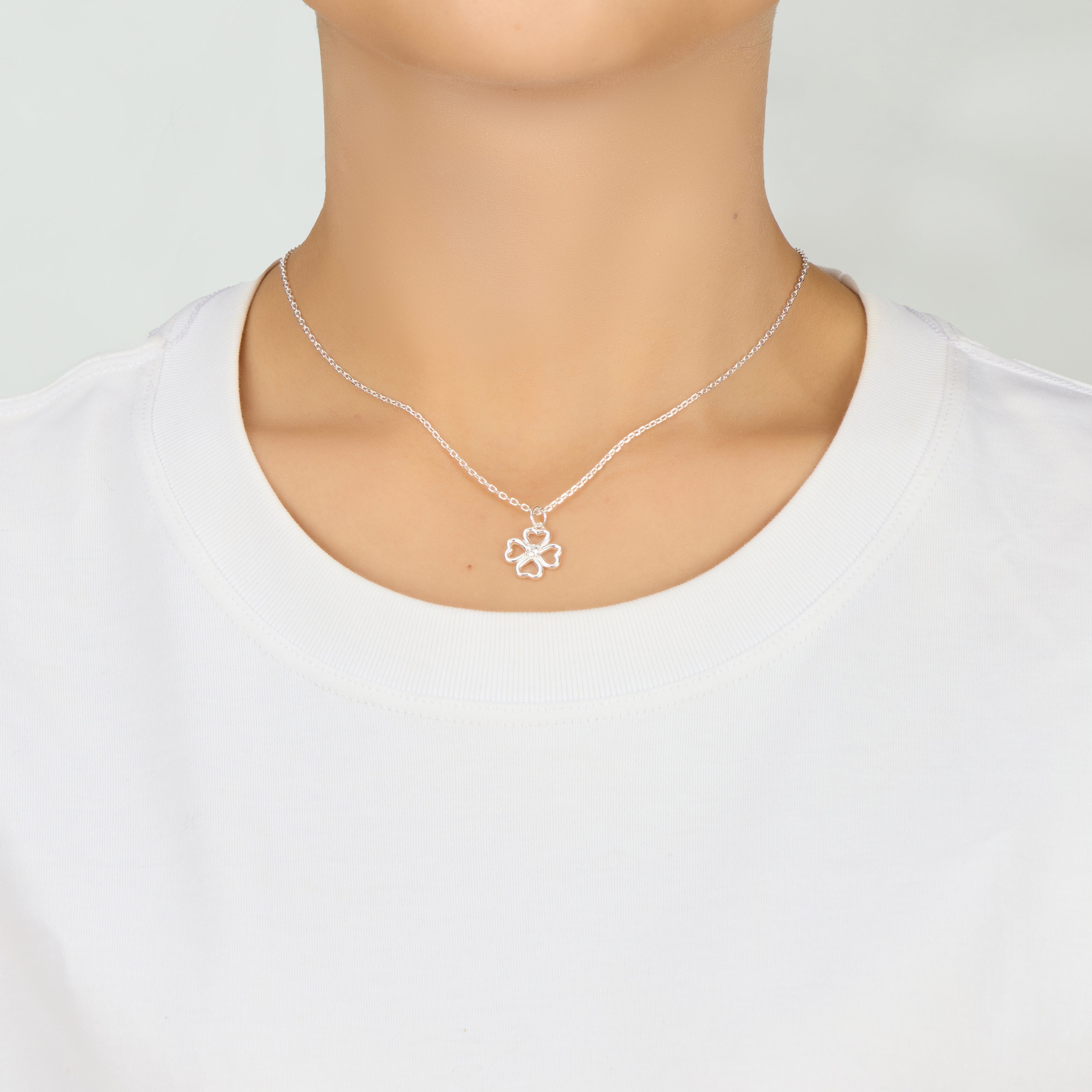 Sterling Silver Clover Necklace Created with Zircondia® Crystals