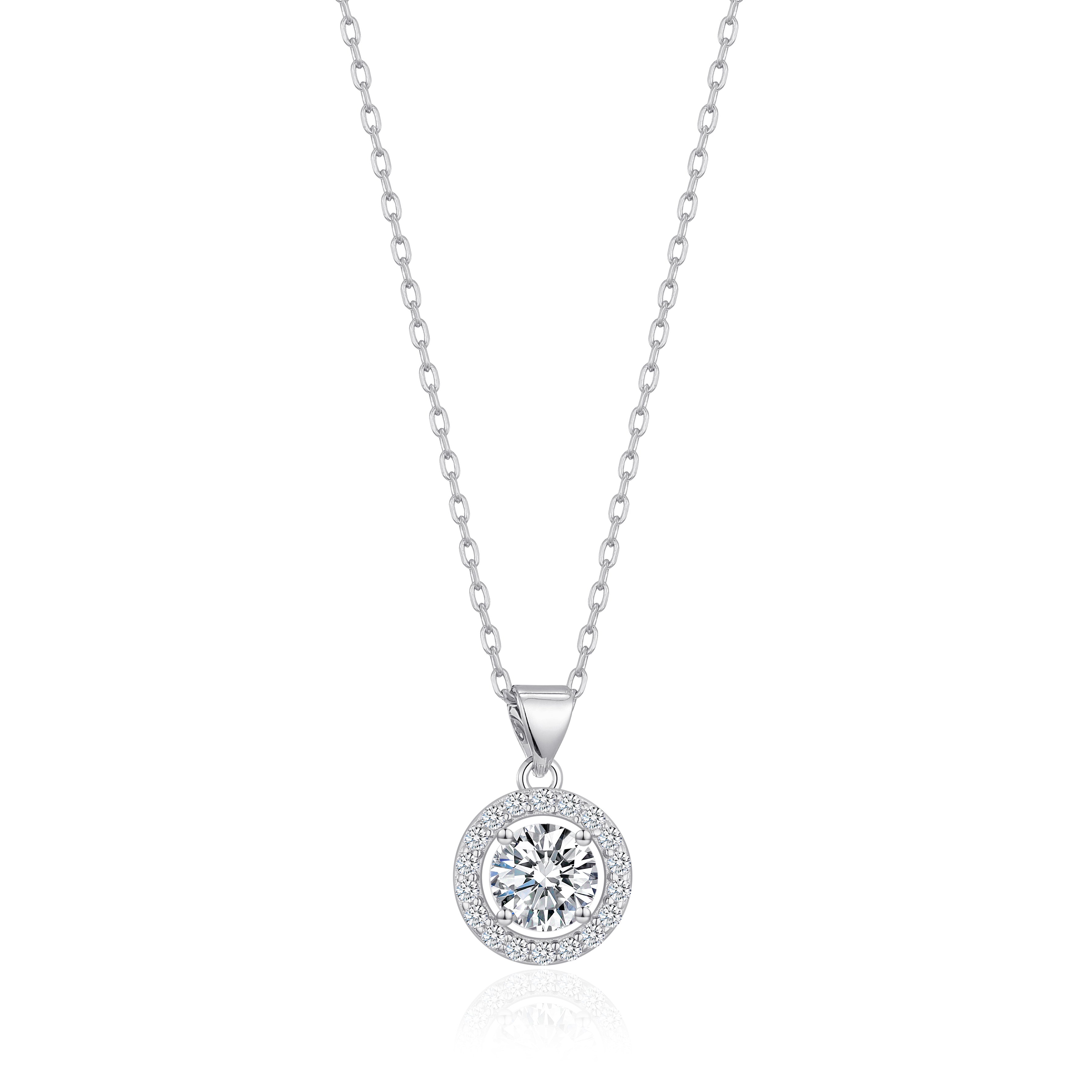 Sterling Silver Halo Necklace Created with Zircondia® Crystals