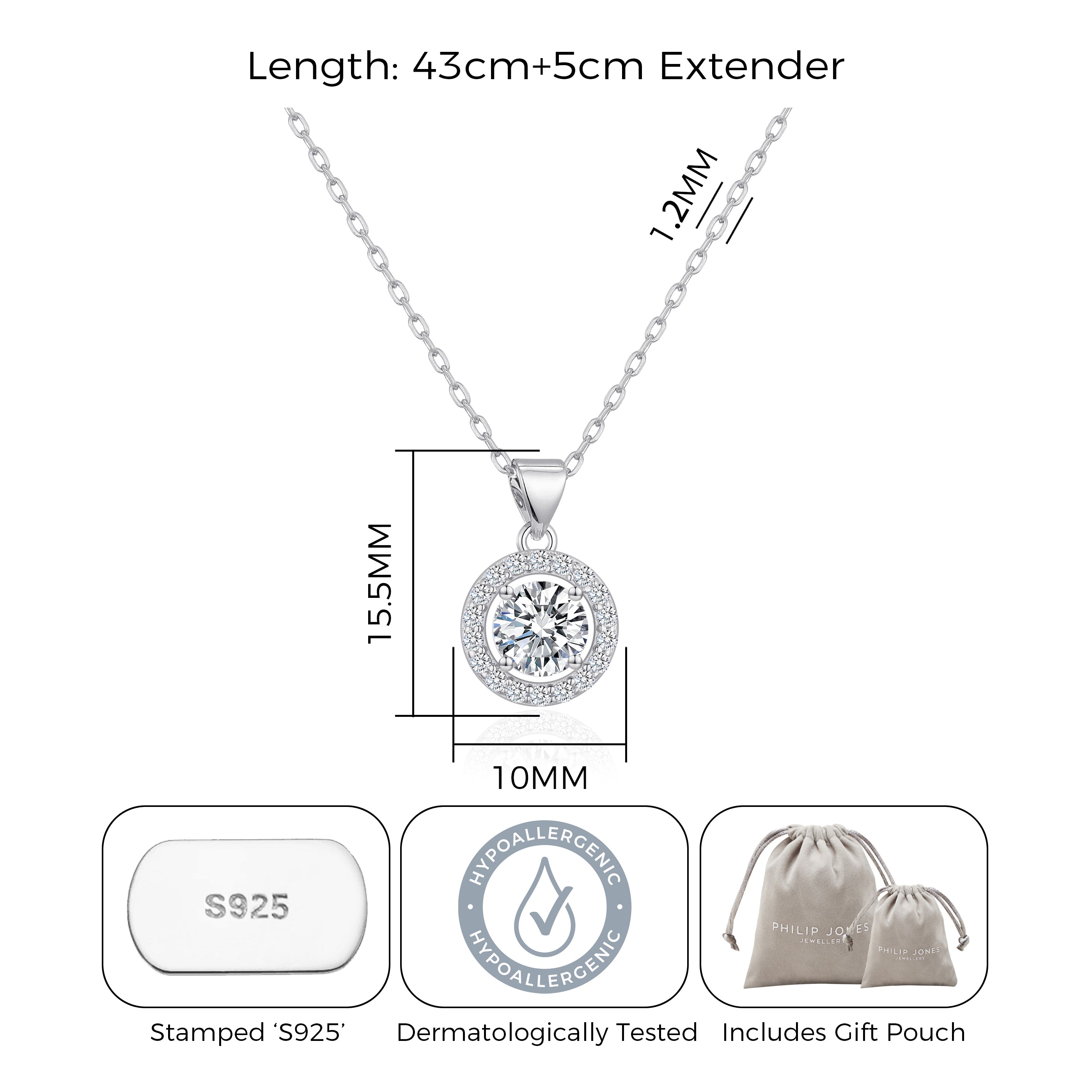 Sterling Silver Halo Necklace Created with Zircondia® Crystals