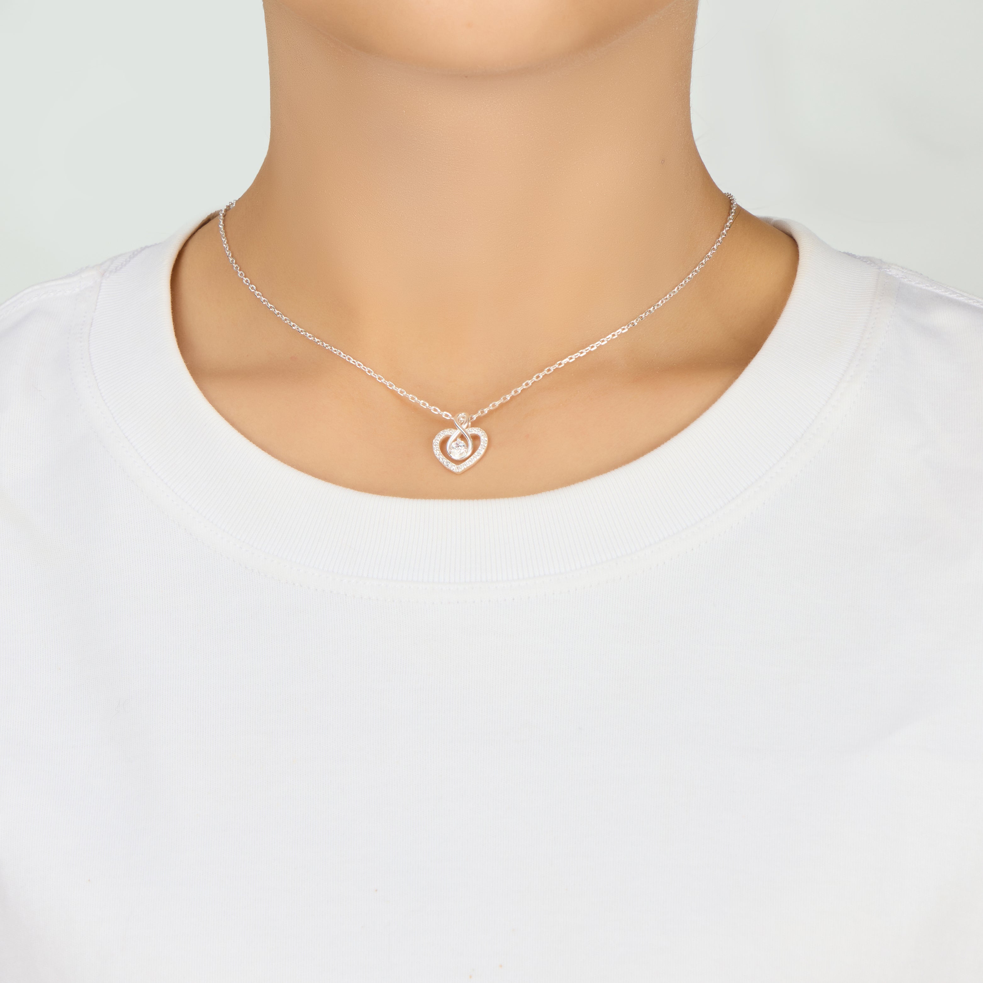 Sterling Silver Infinity Heart Necklace Created with Zircondia® Crystals