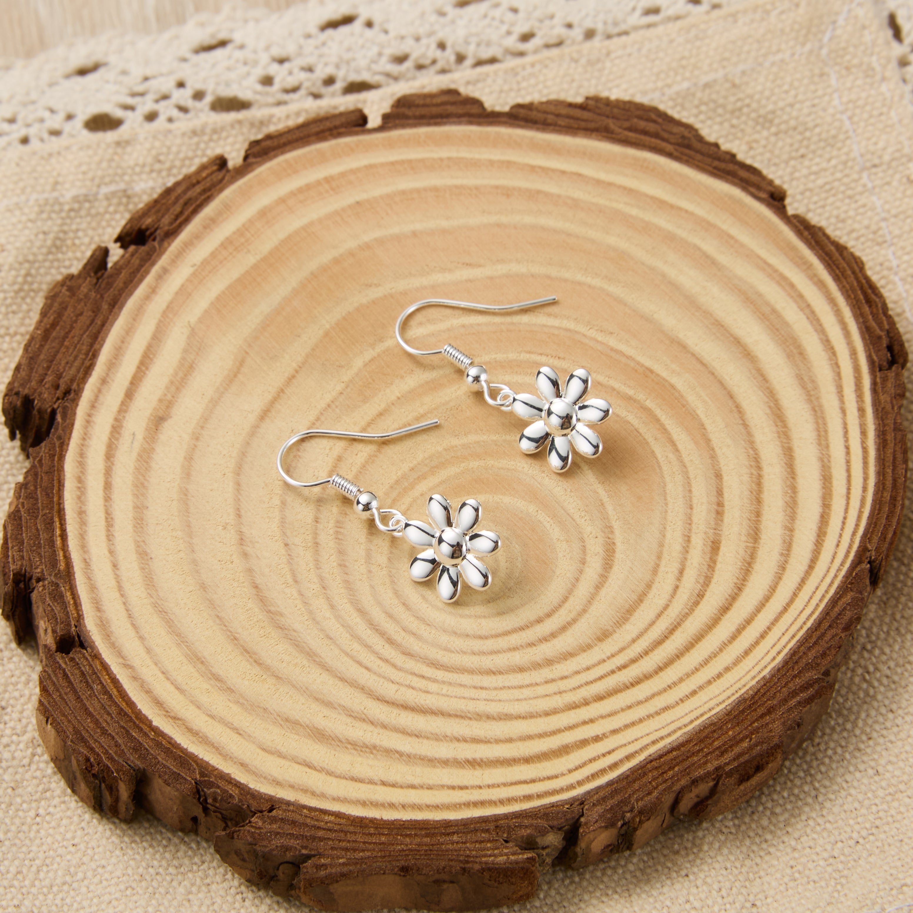 Silver Plated Daisy Drop Earrings