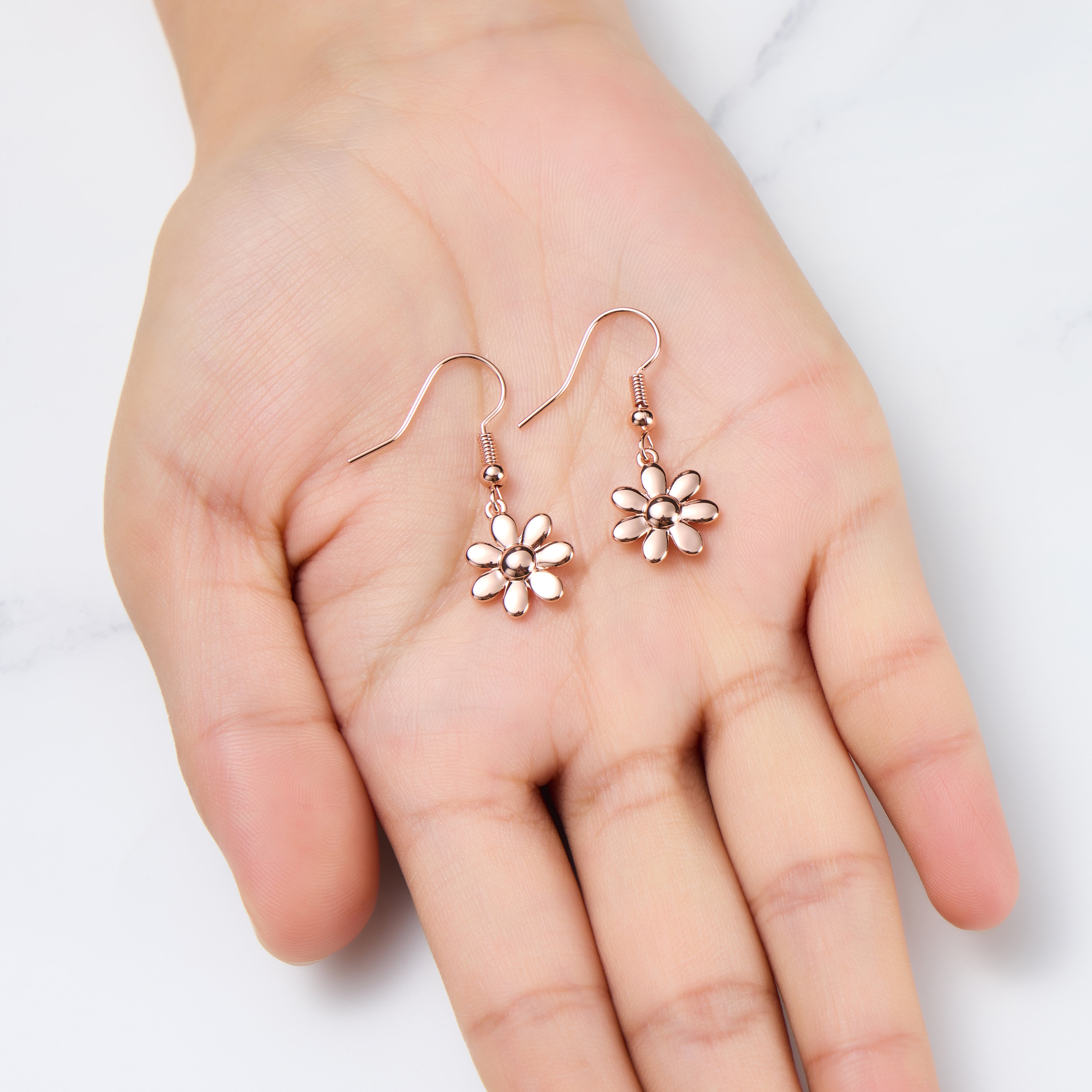 Rose Gold Plated Daisy Drop Earrings