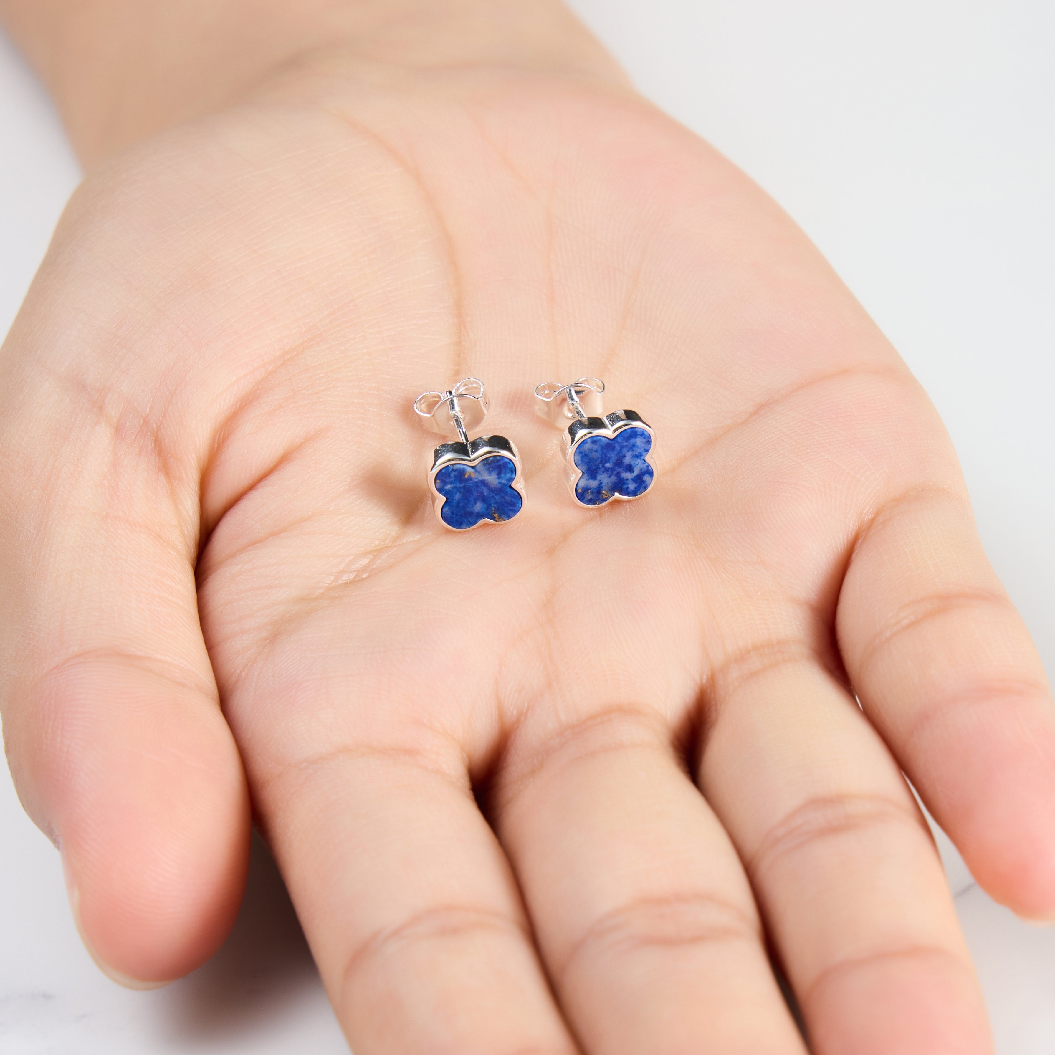 Lapis Gemstone Clover Earrings