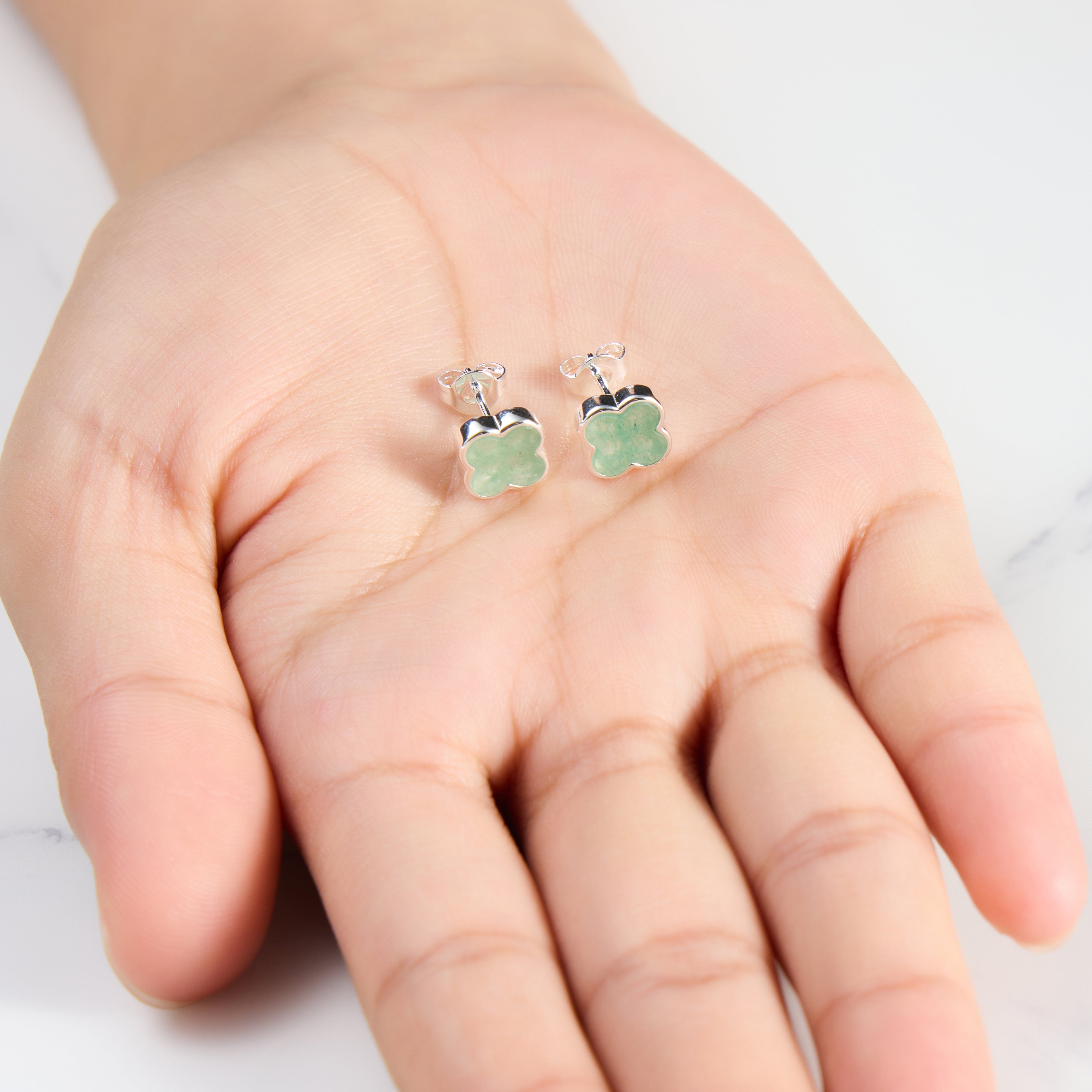 Green Aventurine Gemstone Clover Earrings