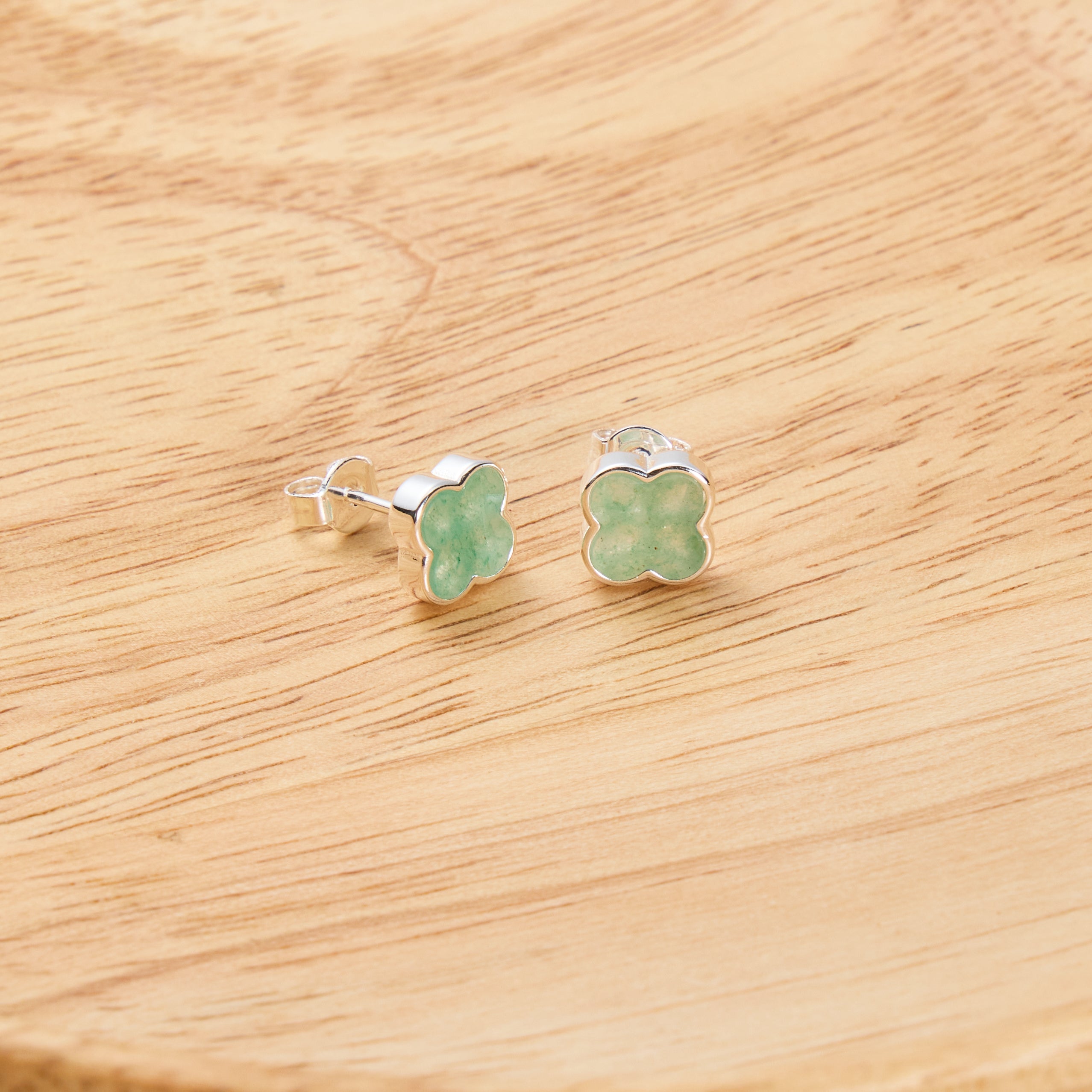 Green Aventurine Gemstone Clover Earrings