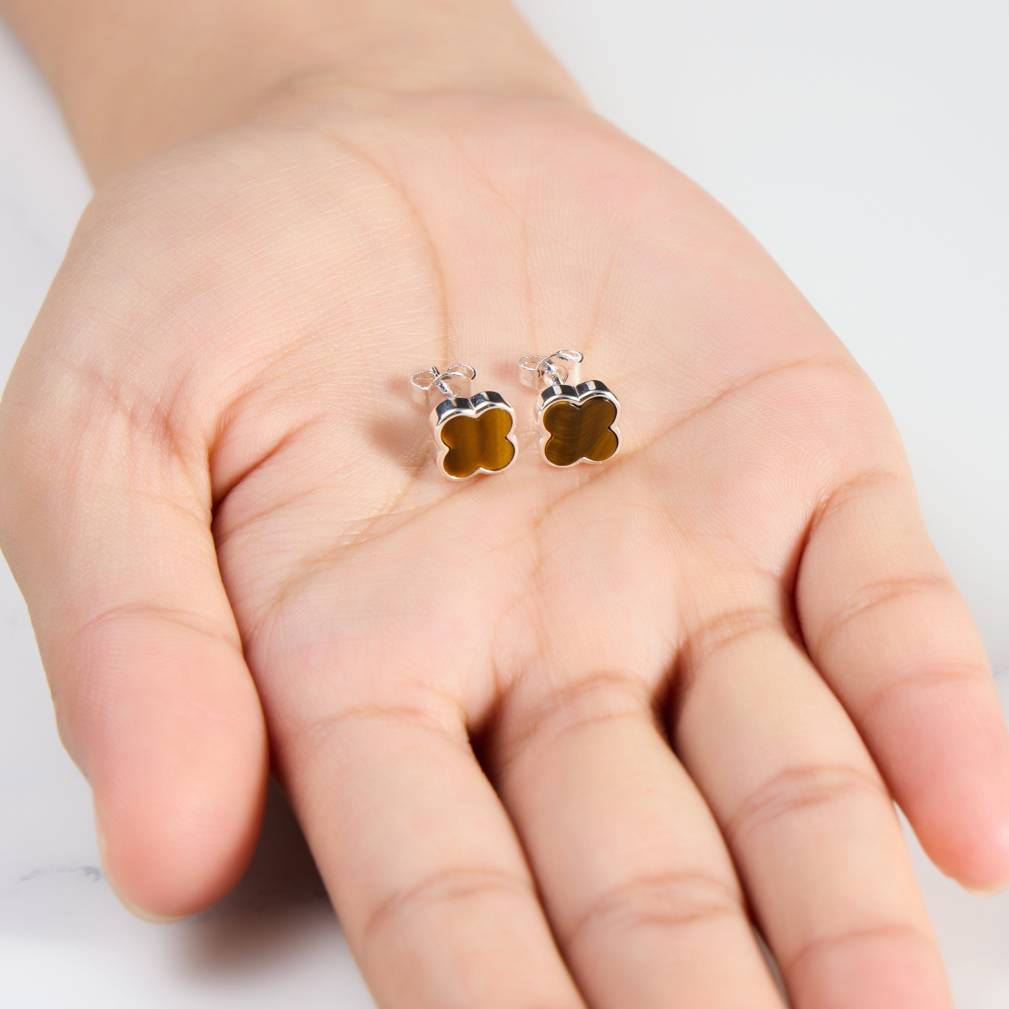 Tigers Eye Gemstone Clover Earrings