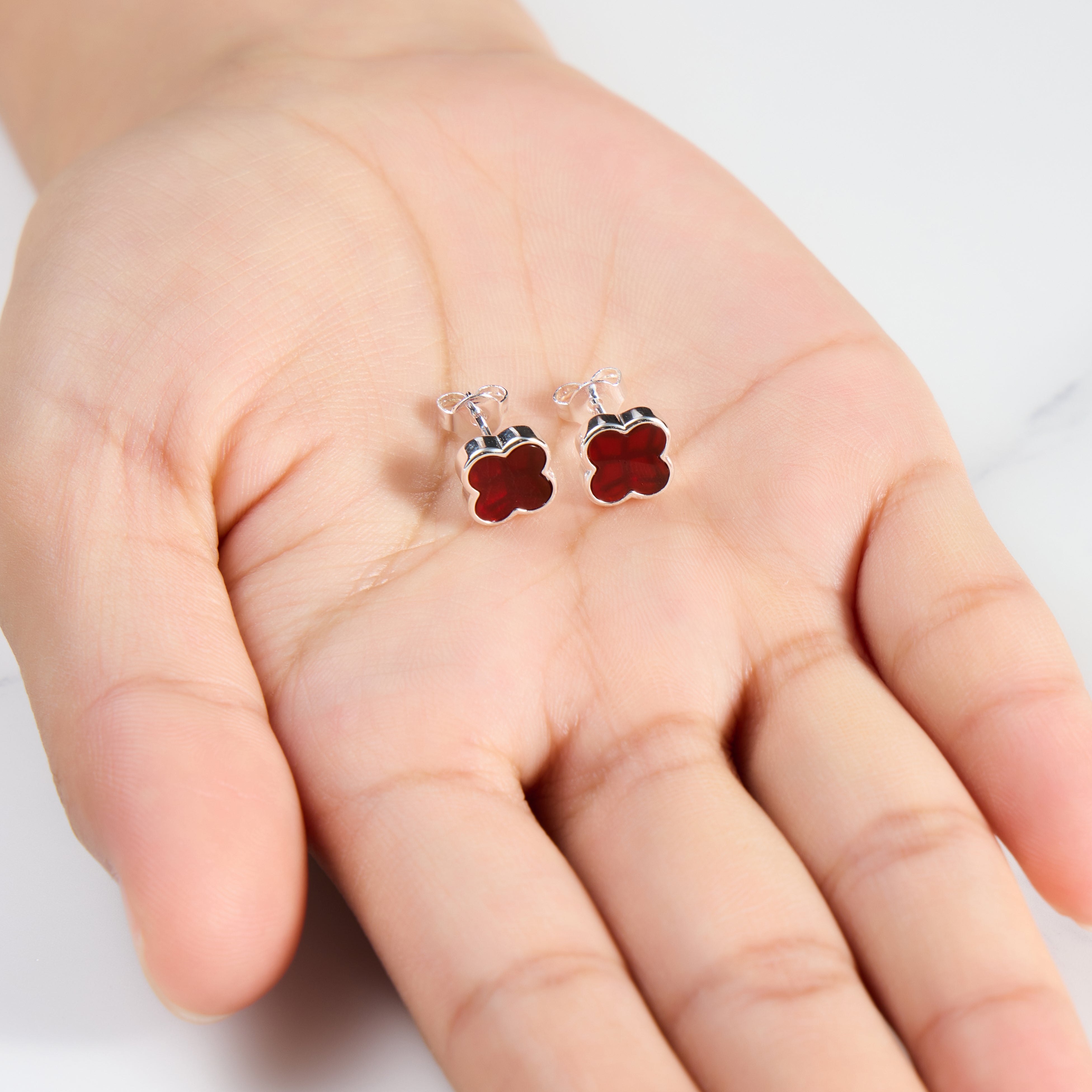 Carnelian Gemstone Clover Earrings