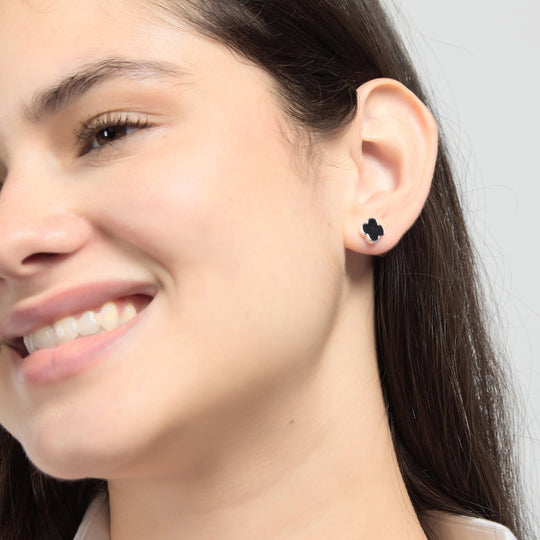 Black Onyx Gemstone Clover Earrings