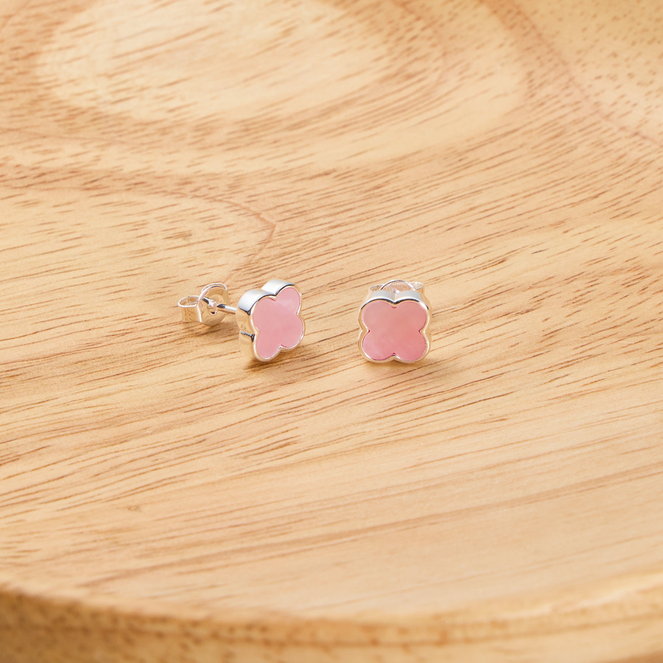 Pink Mother of Pearl Gemstone Clover Earrings