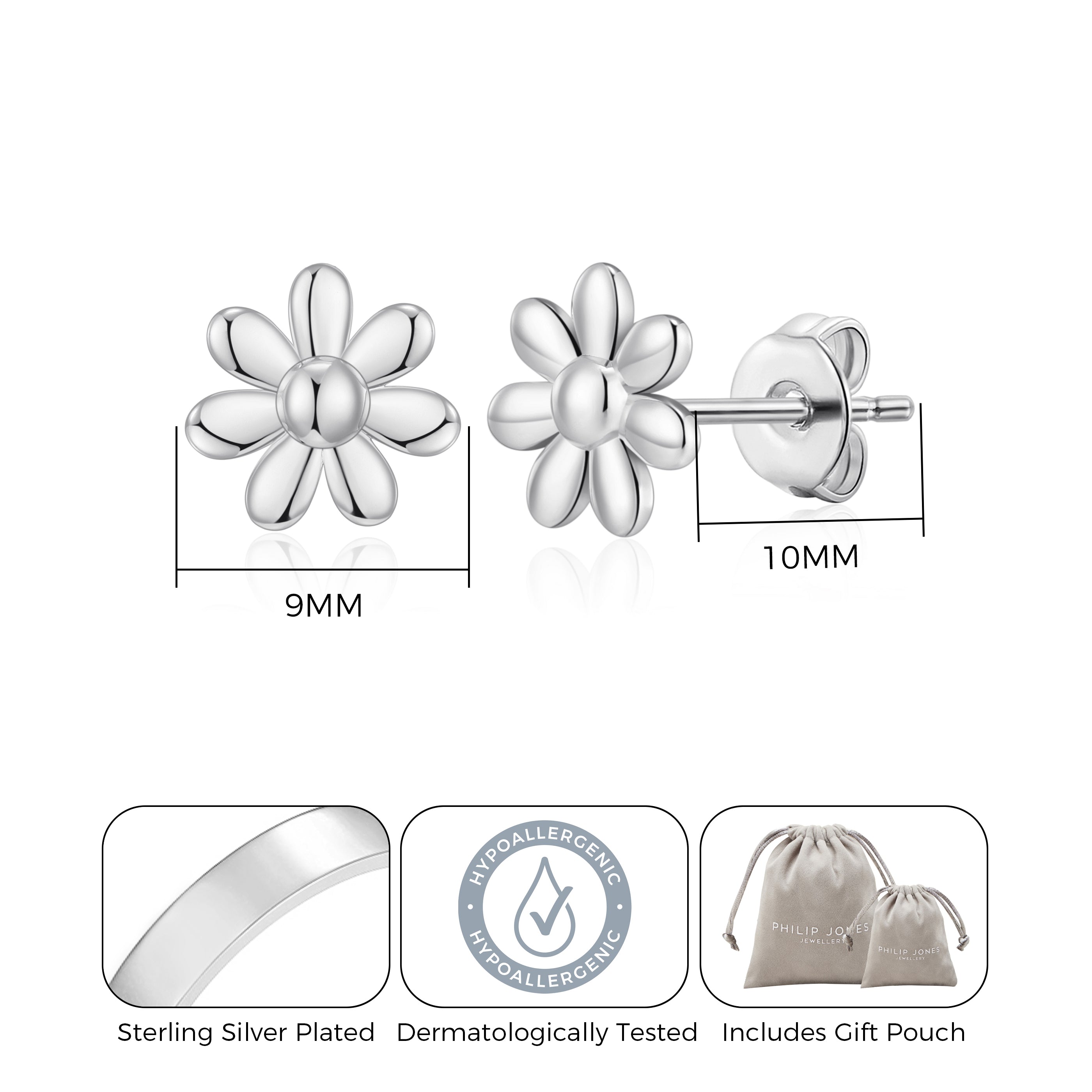 Silver Plated Daisy Earrings