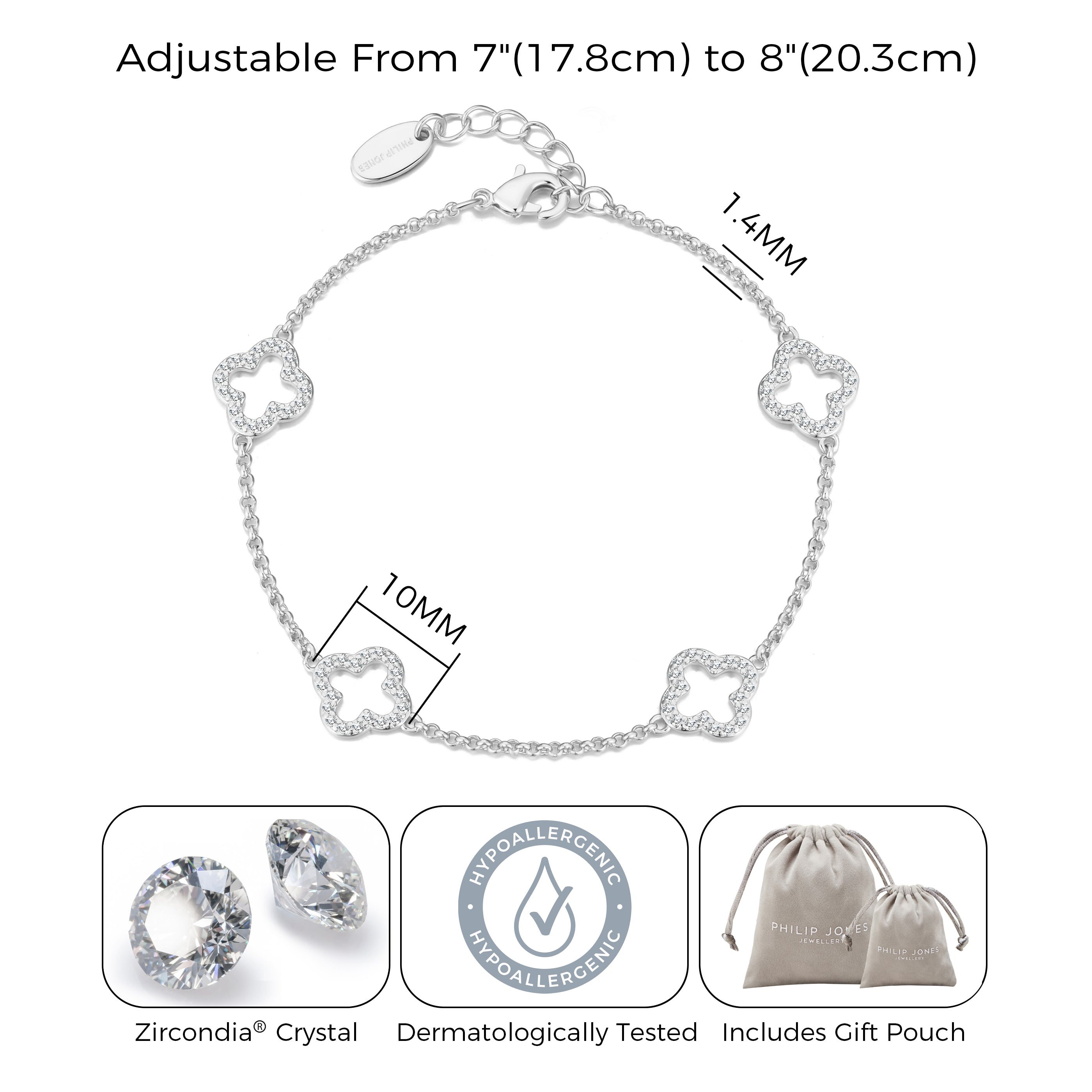 Silver Plated Clover Bracelet Created with Zircondia® Crystals