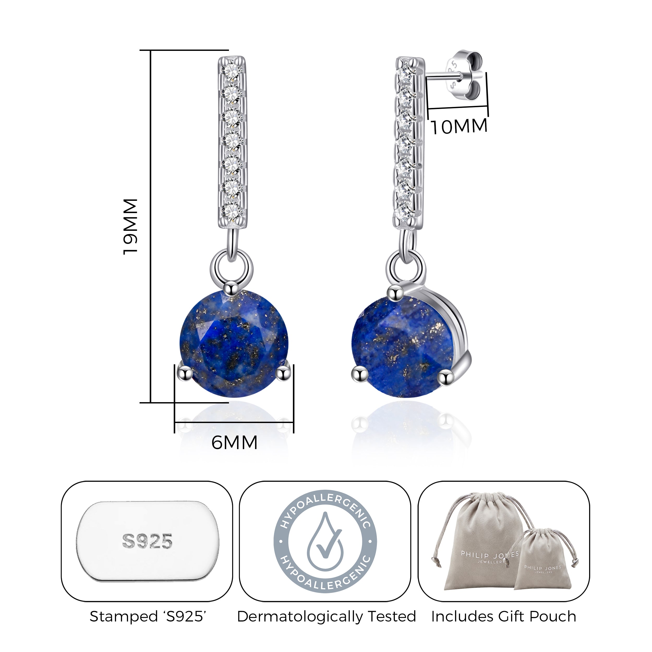 Sterling Silver Lapis Gemstone Drop Earrings