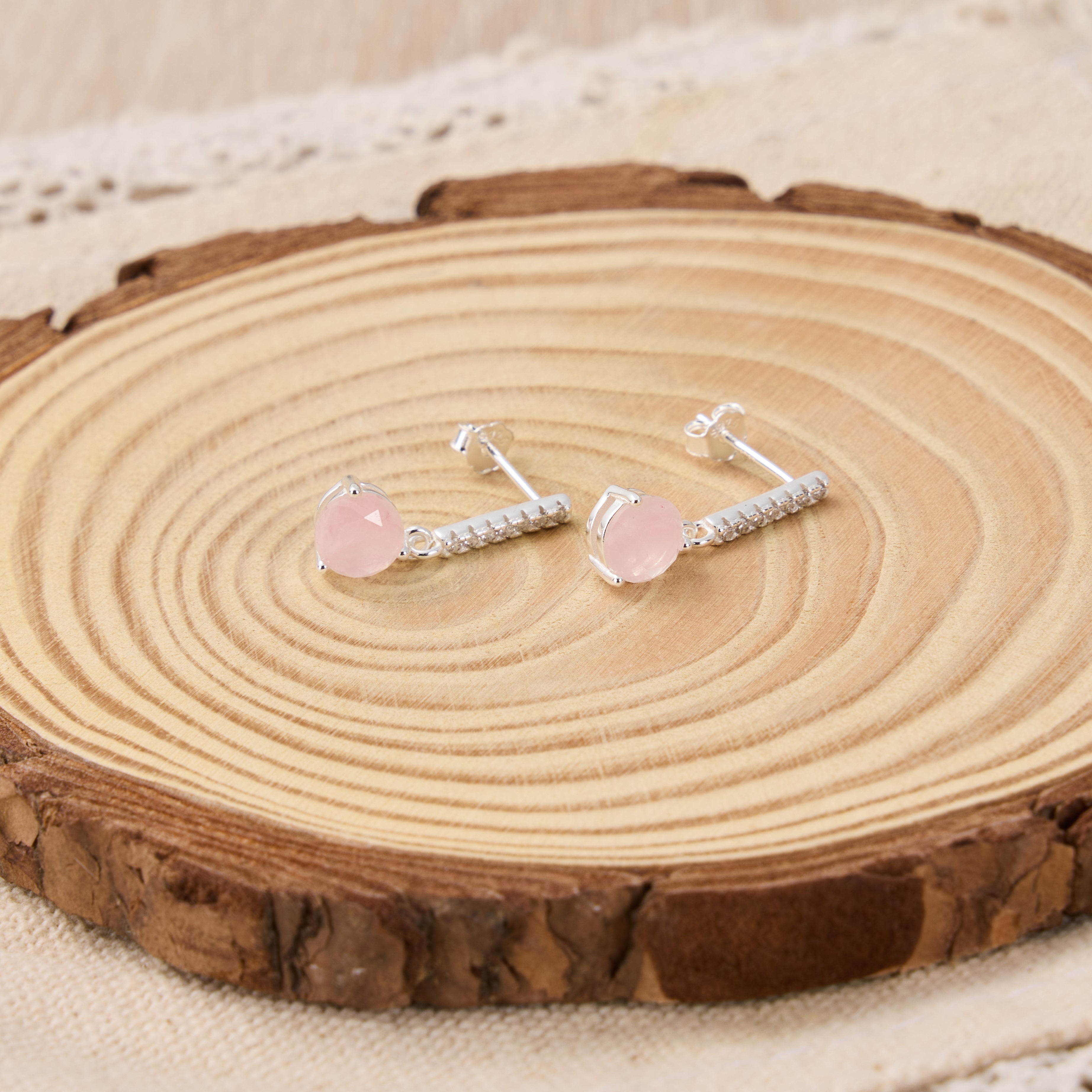 Sterling Silver Rose Quartz Gemstone Drop Earrings