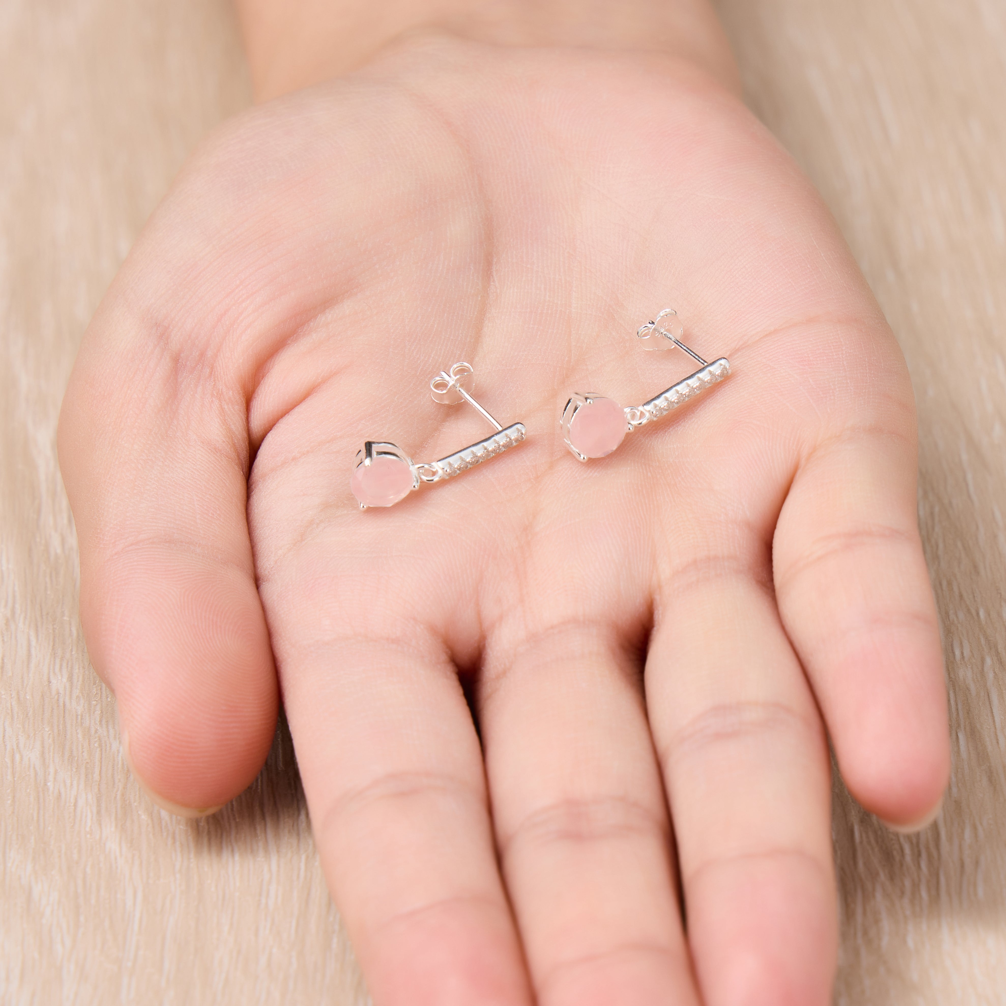 Sterling Silver Rose Quartz Gemstone Drop Earrings