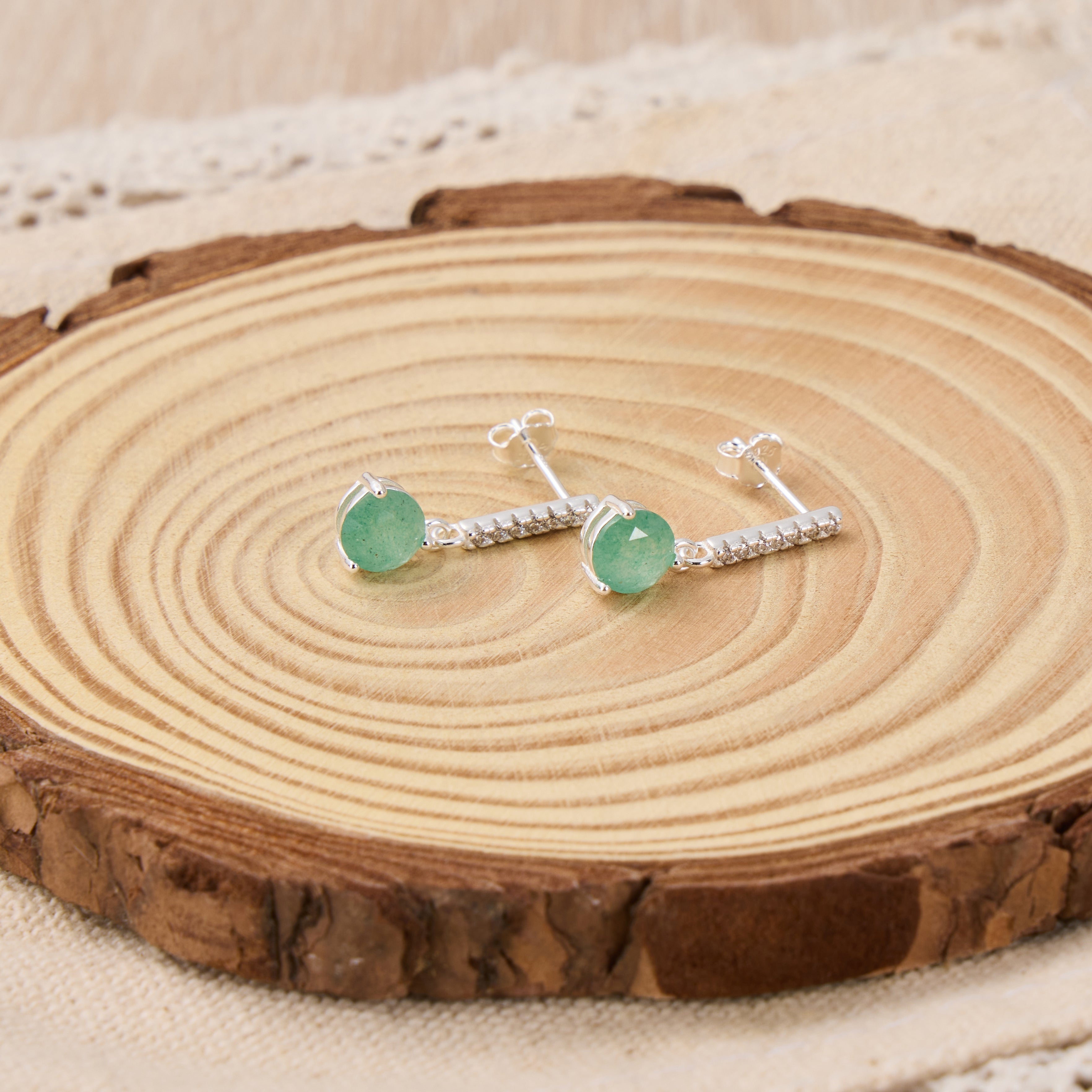 Sterling Silver Green Aventurine Gemstone Drop Earrings