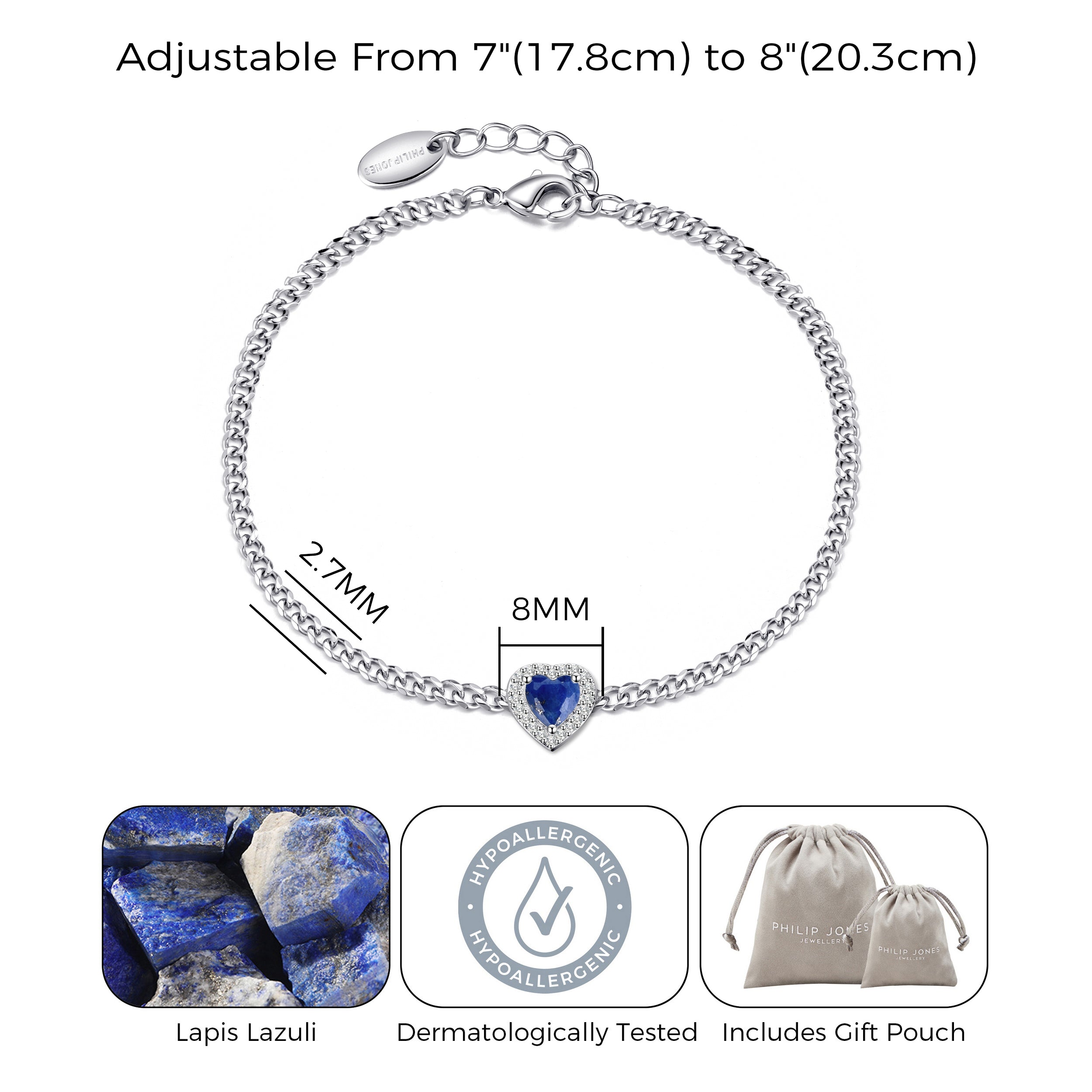 Lapis Heart Gemstone Bracelet Created with Zircondia® Crystals