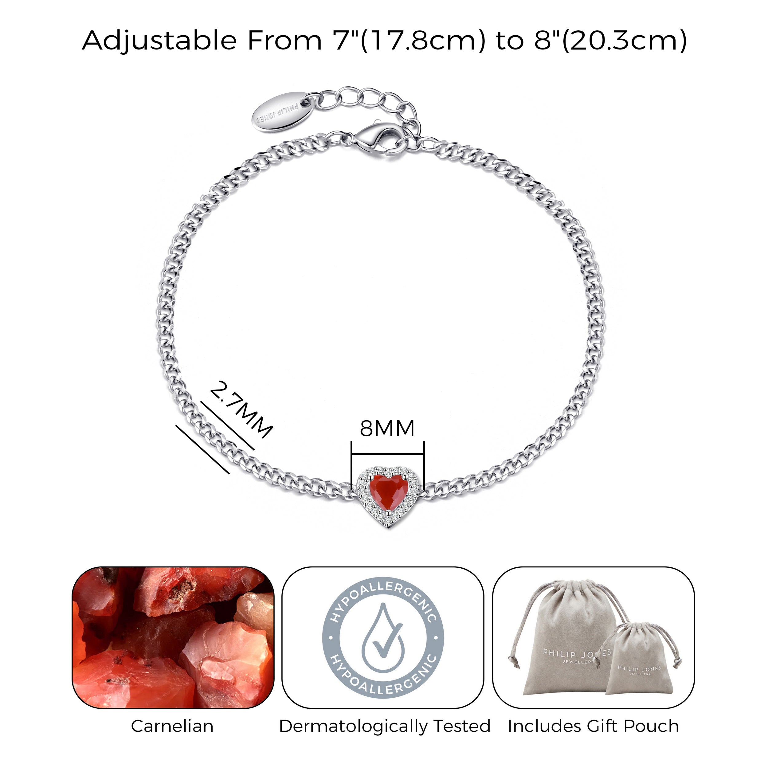 Carnelian Heart Gemstone Bracelet Created with Zircondia® Crystals