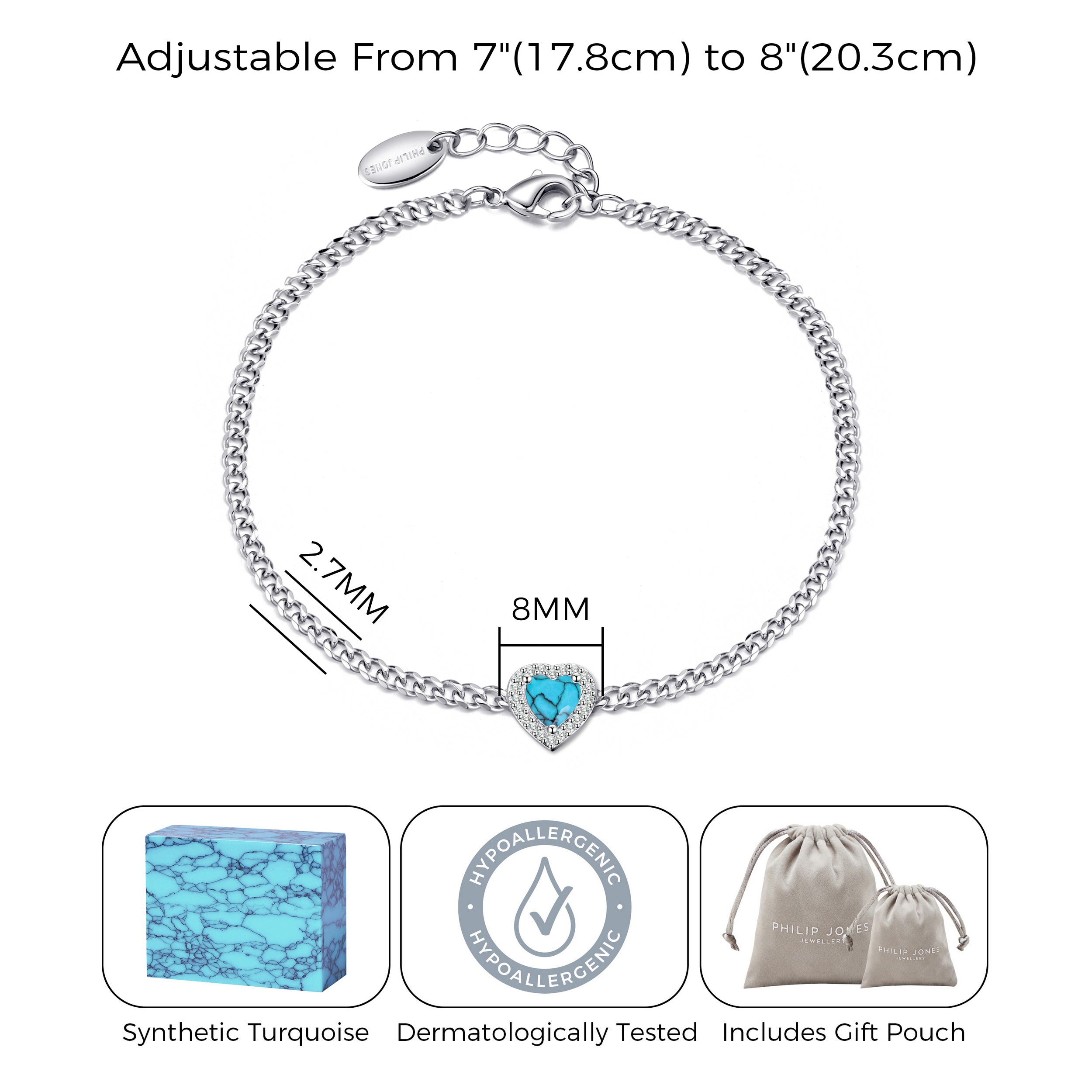 Synthetic Turquoise Heart Gemstone Bracelet Created with Zircondia® Crystals