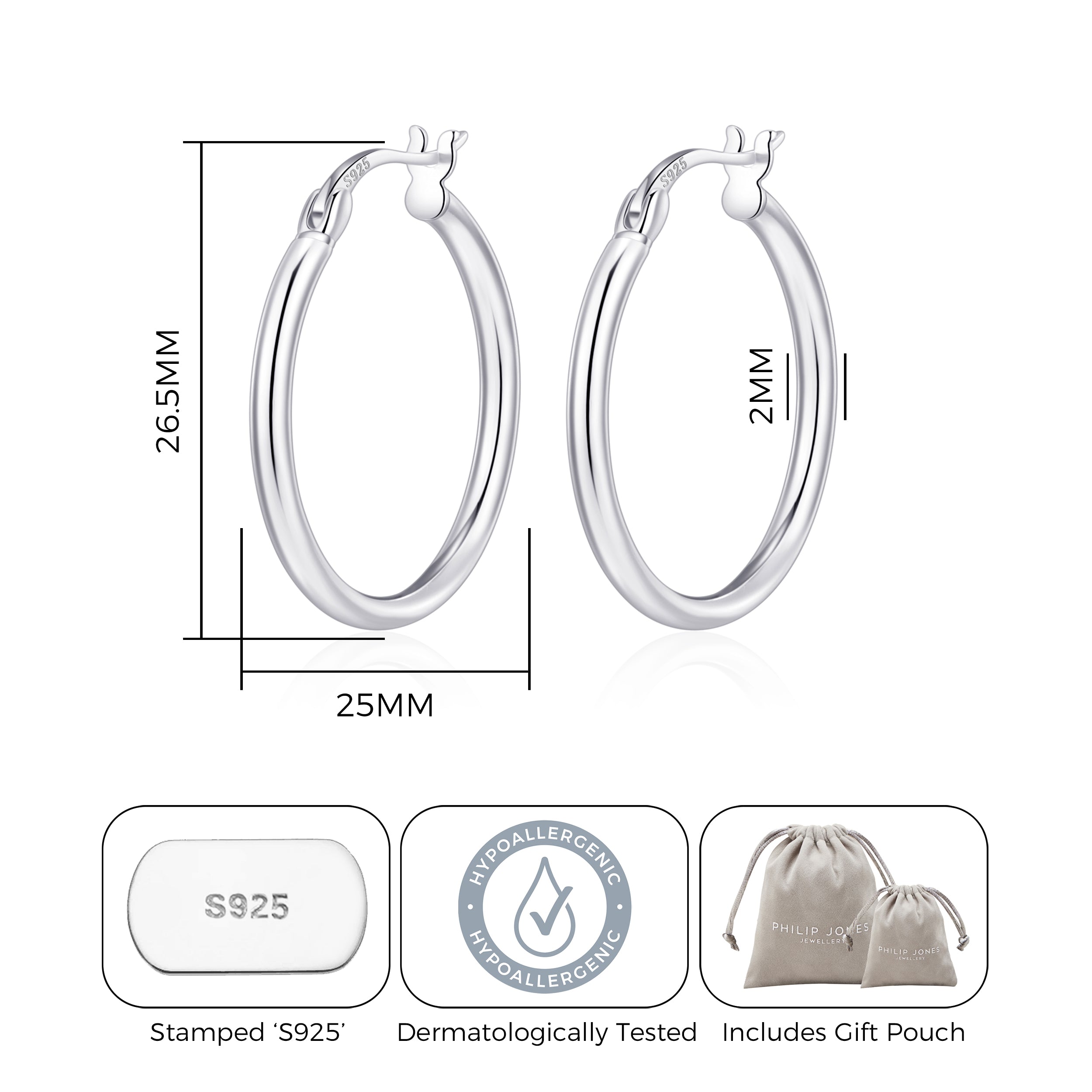 Sterling Silver 25mm Hoop Earrings