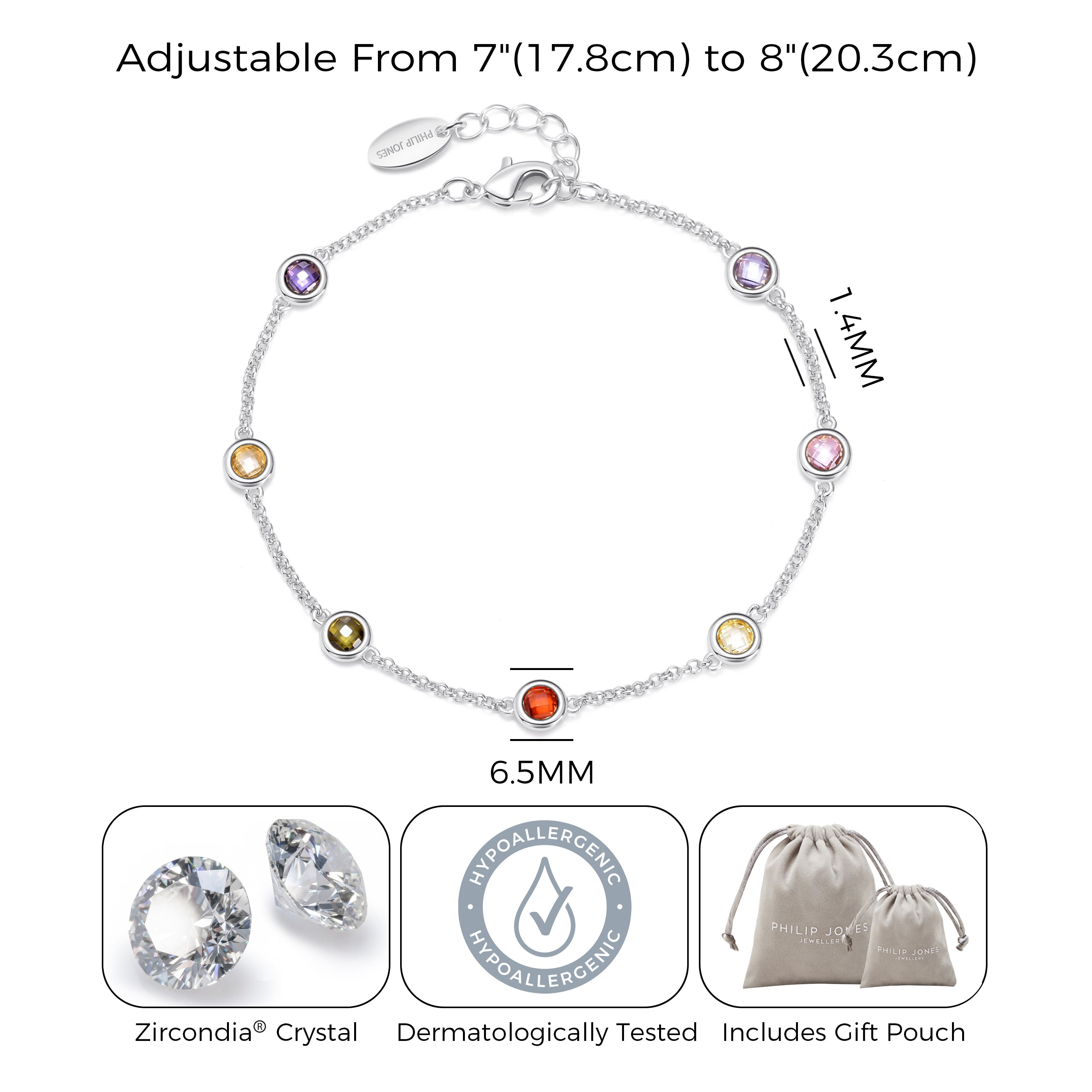 Silver Plated Multi Coloured Crystal Bracelet Created with Zircondia® Crystals