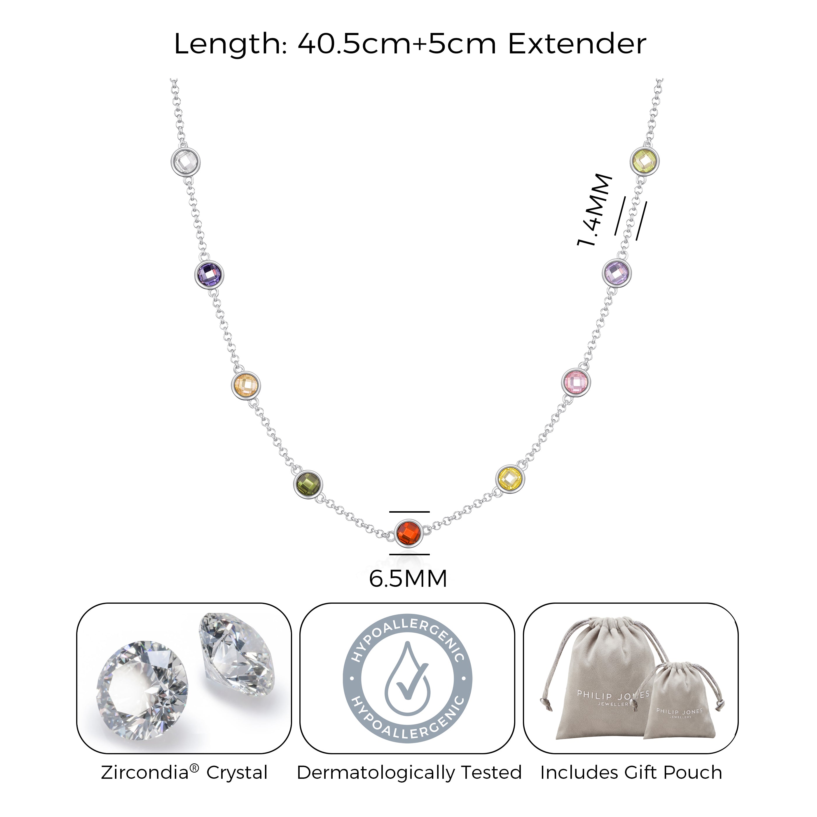 Silver Plated Multi Coloured Crystal Necklace Created with Zircondia® Crystals