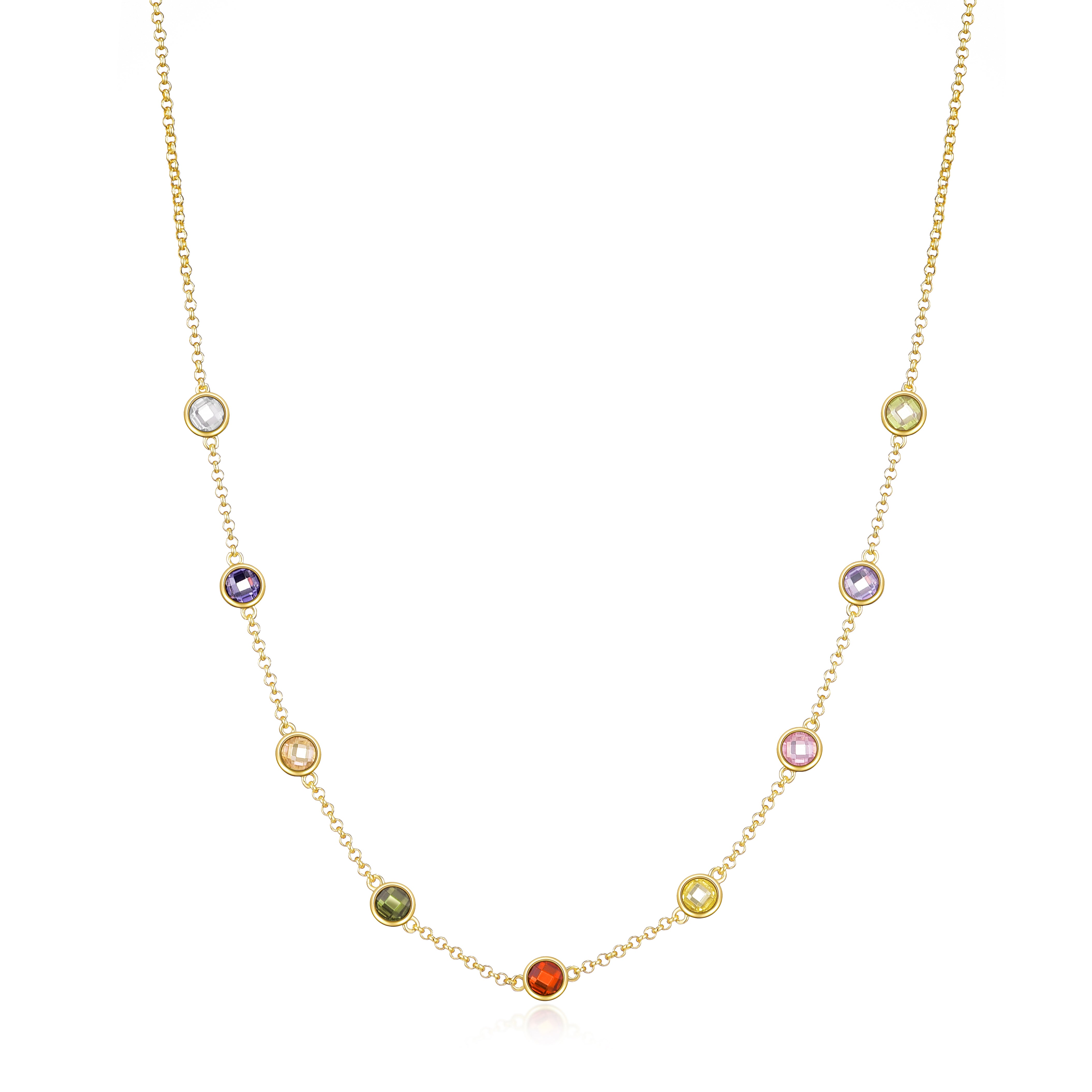 Gold Plated Multi Coloured Crystal Necklace Created with Zircondia® Crystals