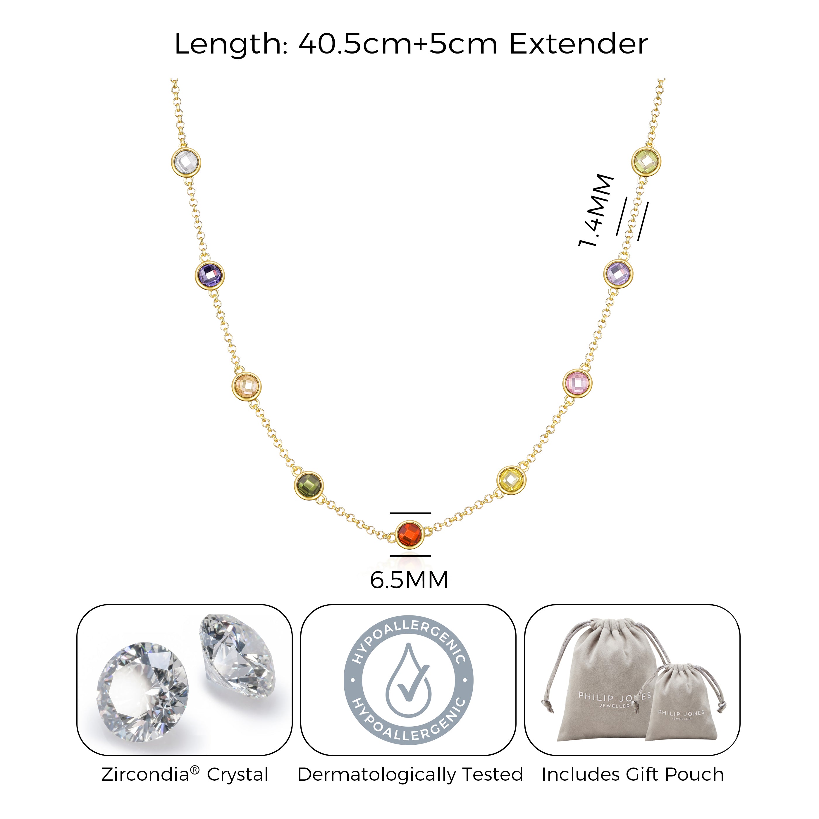 Gold Plated Multi Coloured Crystal Necklace Created with Zircondia® Crystals