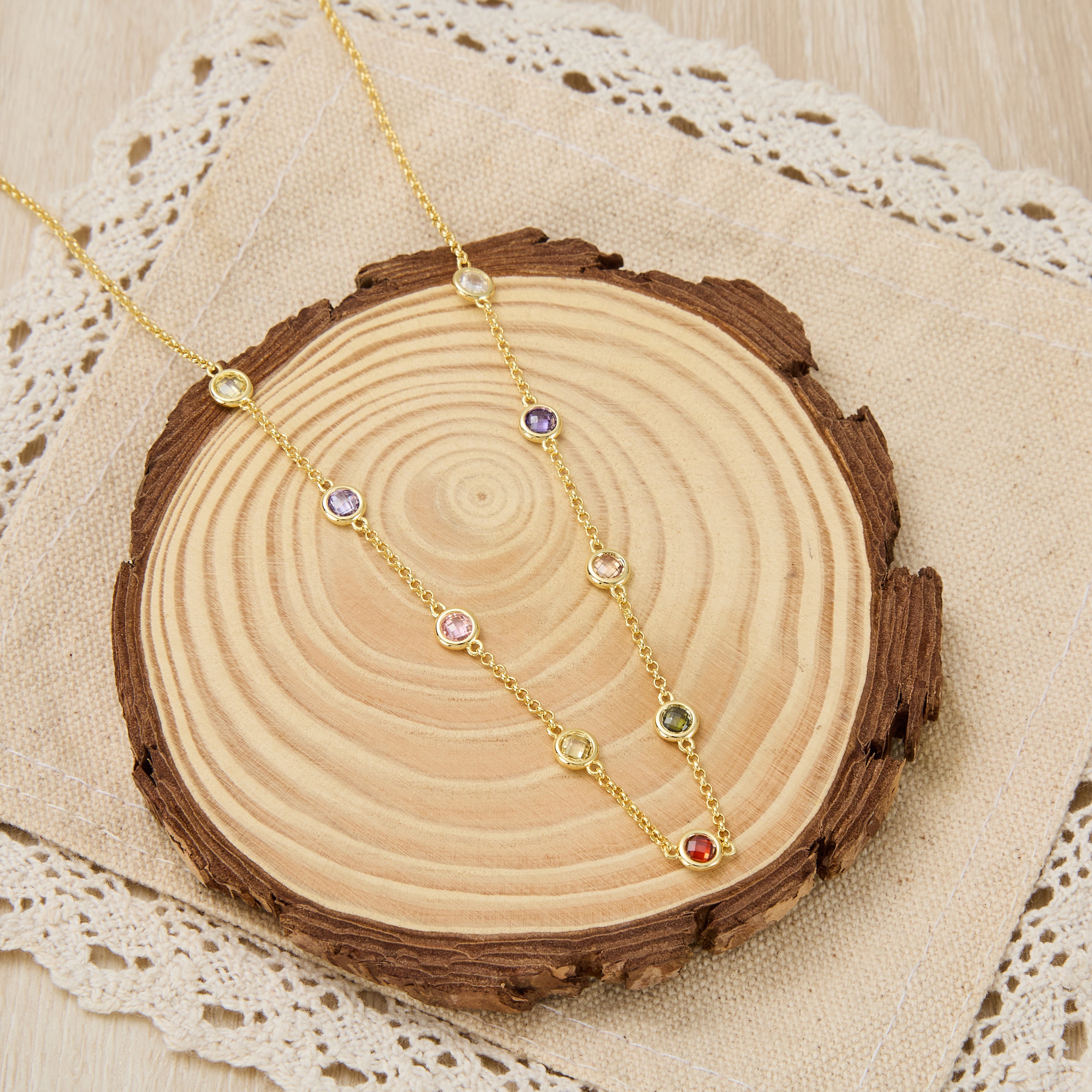 Gold Plated Multi Coloured Crystal Necklace Created with Zircondia® Crystals