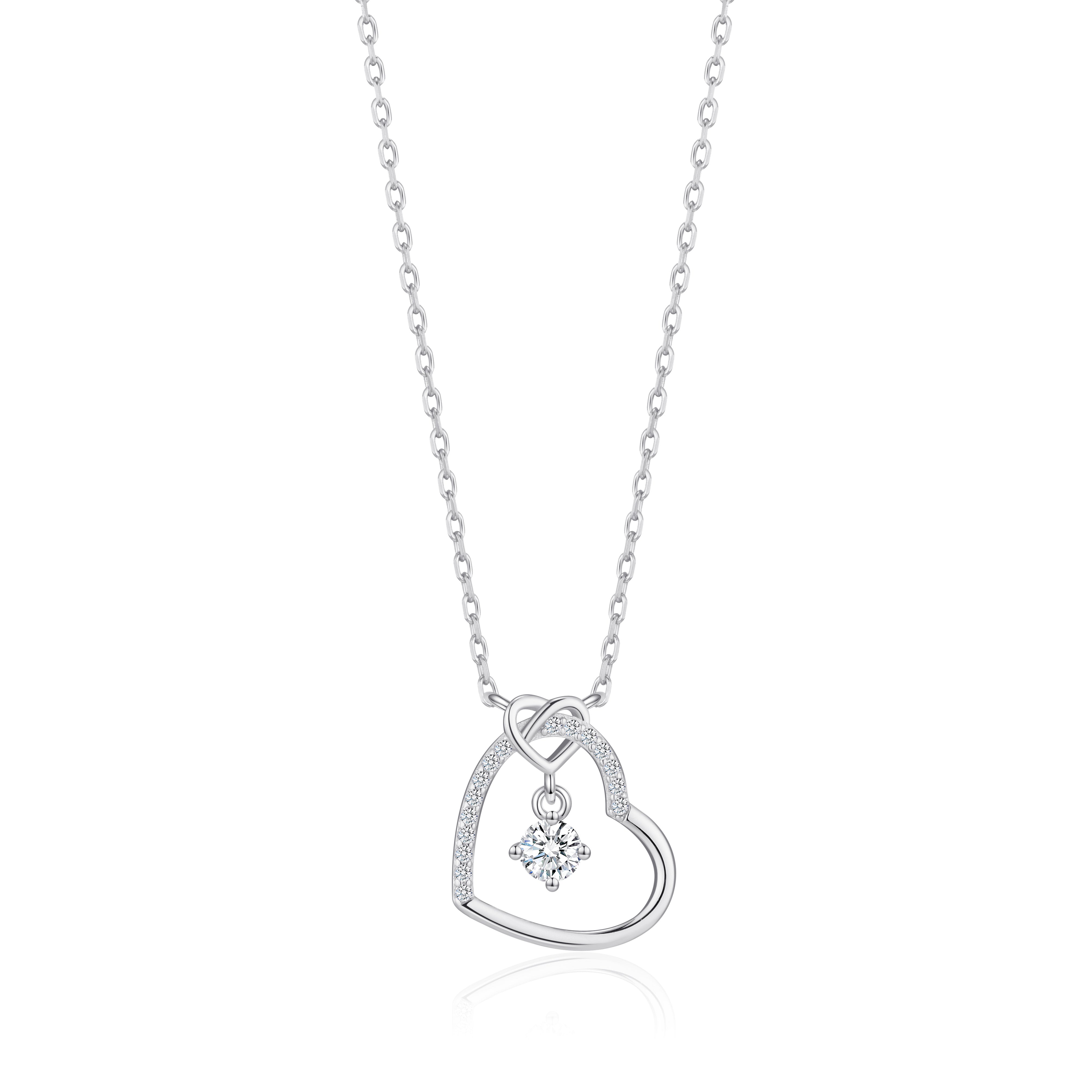 Sterling Silver Heart Necklace Created with Zircondia® Crystals