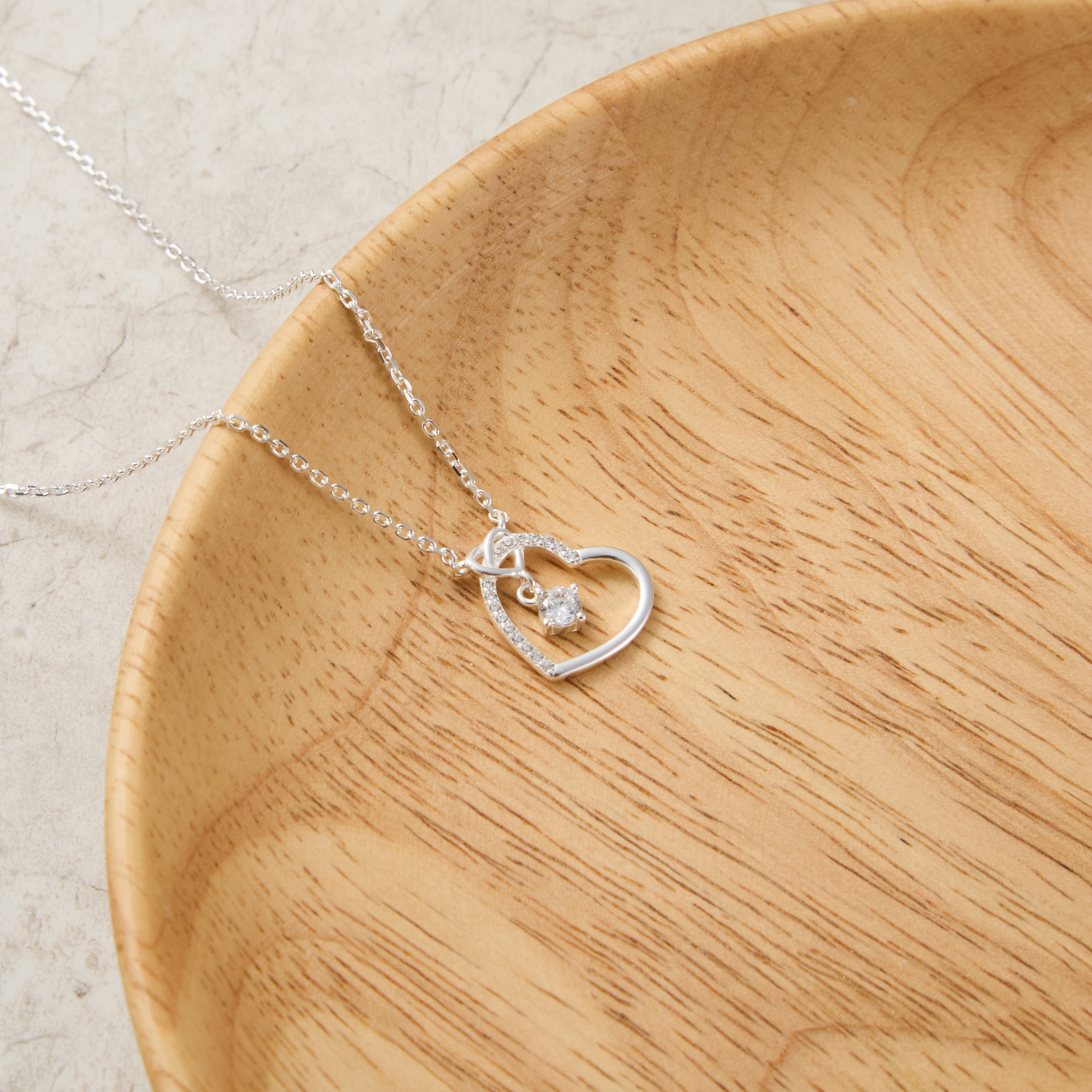 Sterling Silver Heart Necklace Created with Zircondia® Crystals