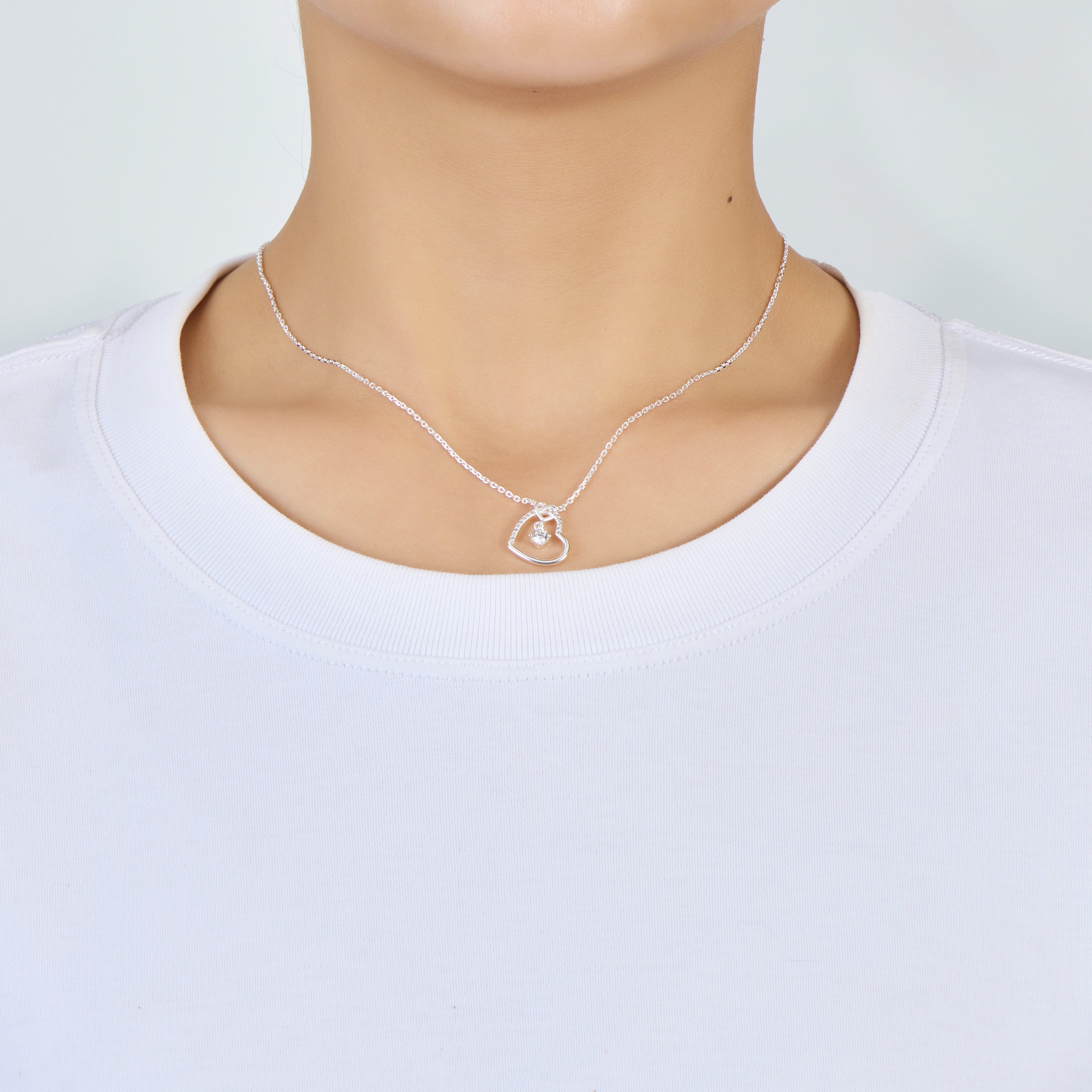 Sterling Silver Heart Necklace Created with Zircondia® Crystals