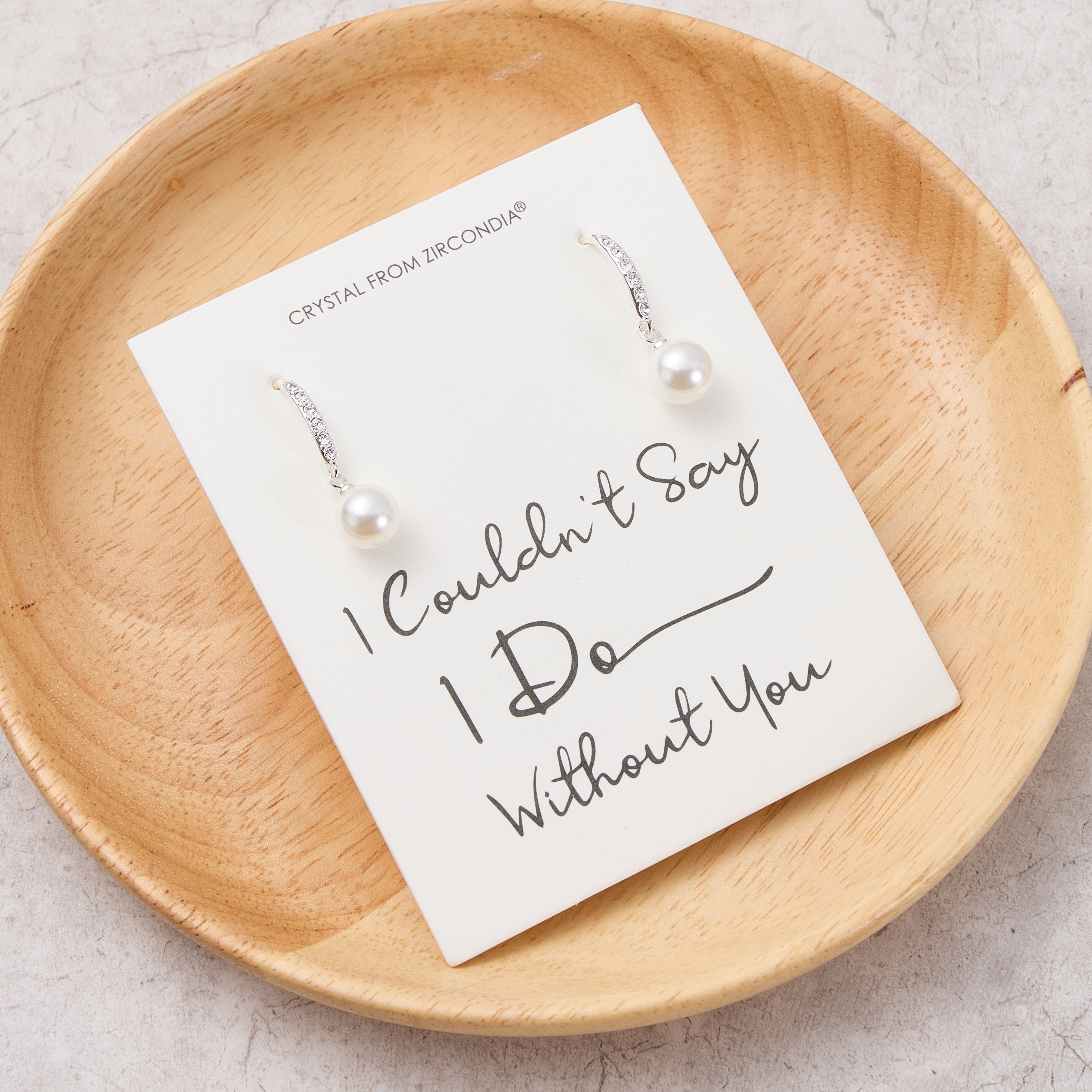 Silver Plated I Couldn't Say I Do Without You Pearl Drop Earrings Created with Zircondia® Crystals