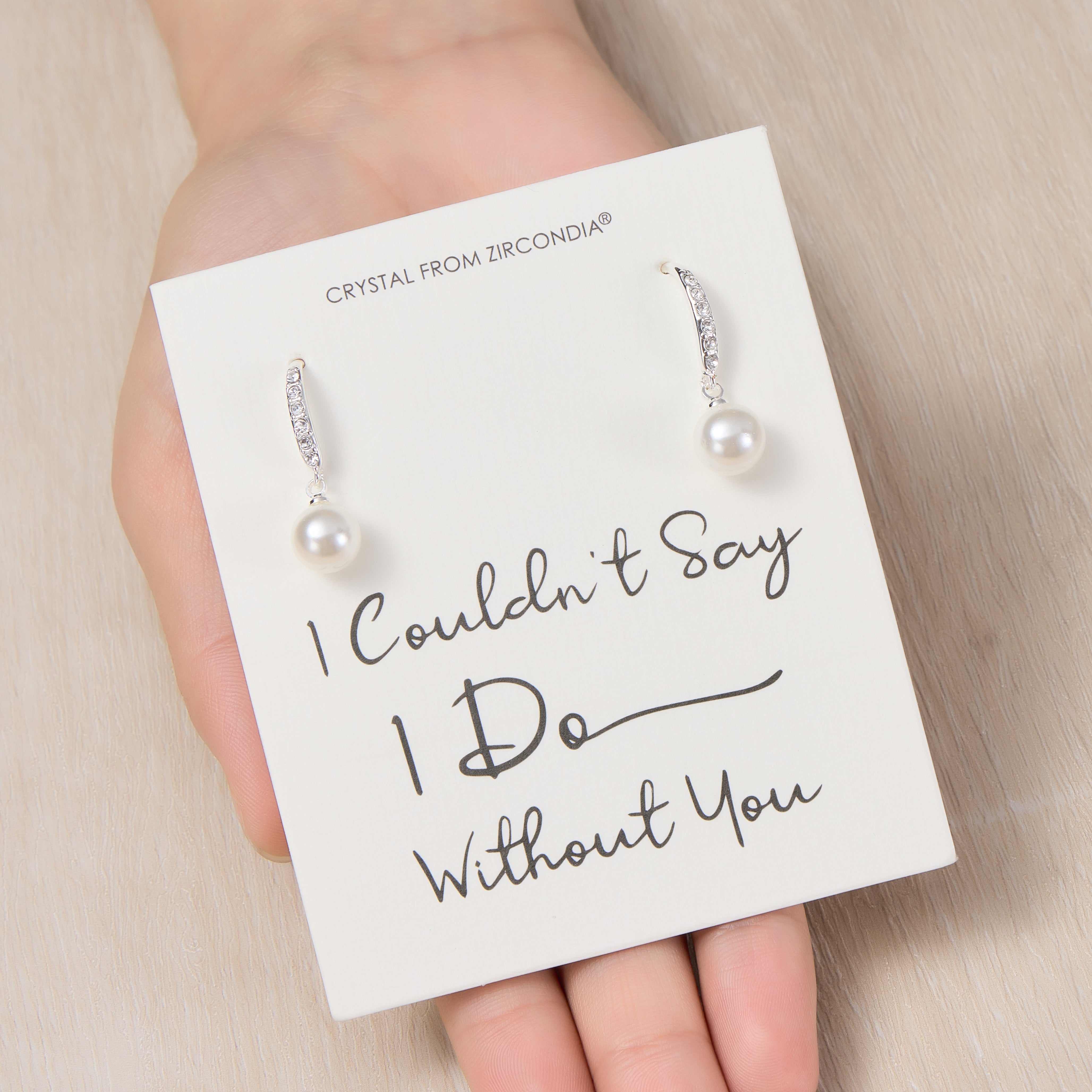 Silver Plated I Couldn't Say I Do Without You Pearl Drop Earrings Created with Zircondia® Crystals