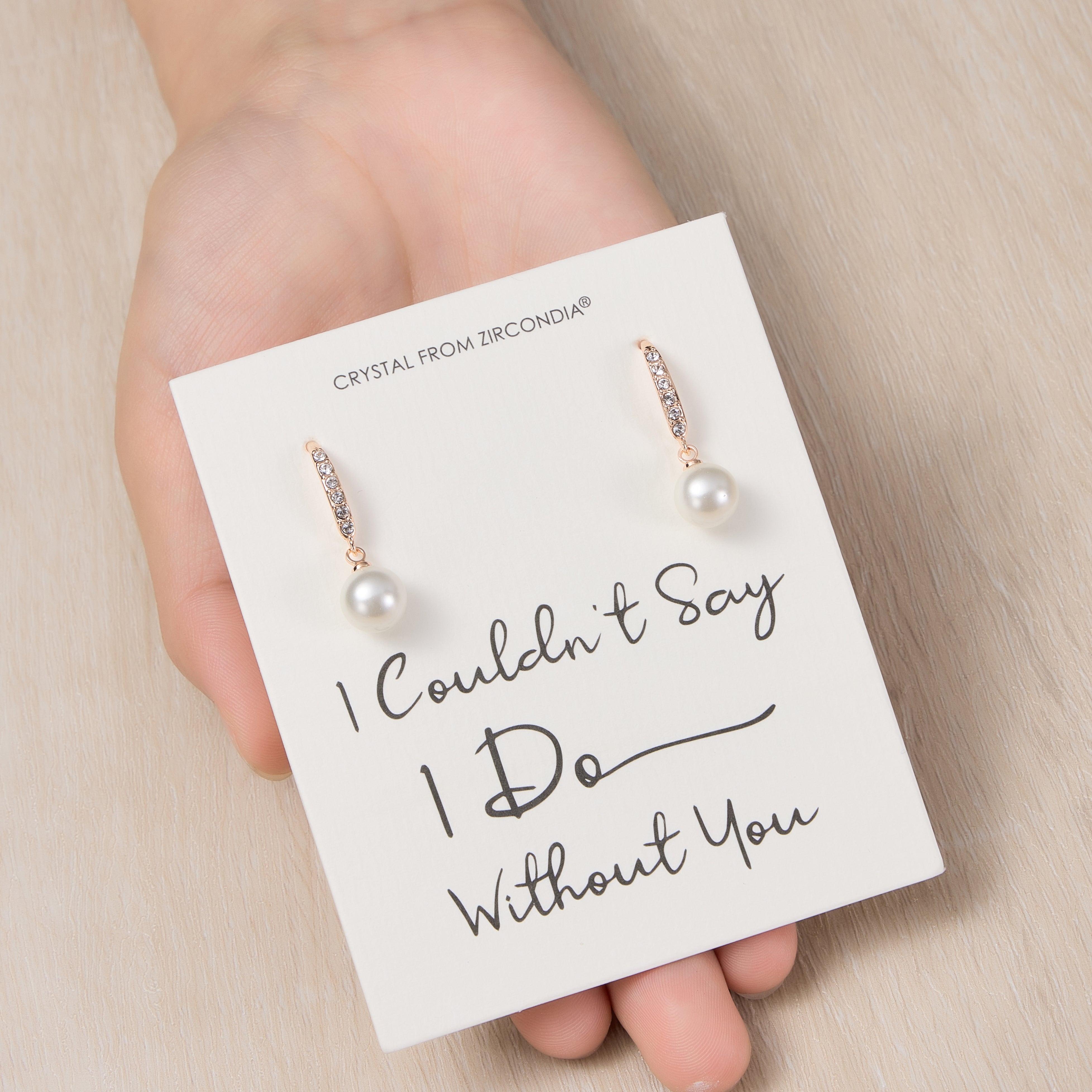 Rose Gold Plated I Couldn't Say I Do Without You Pearl Drop Earrings Created with Zircondia® Crystals