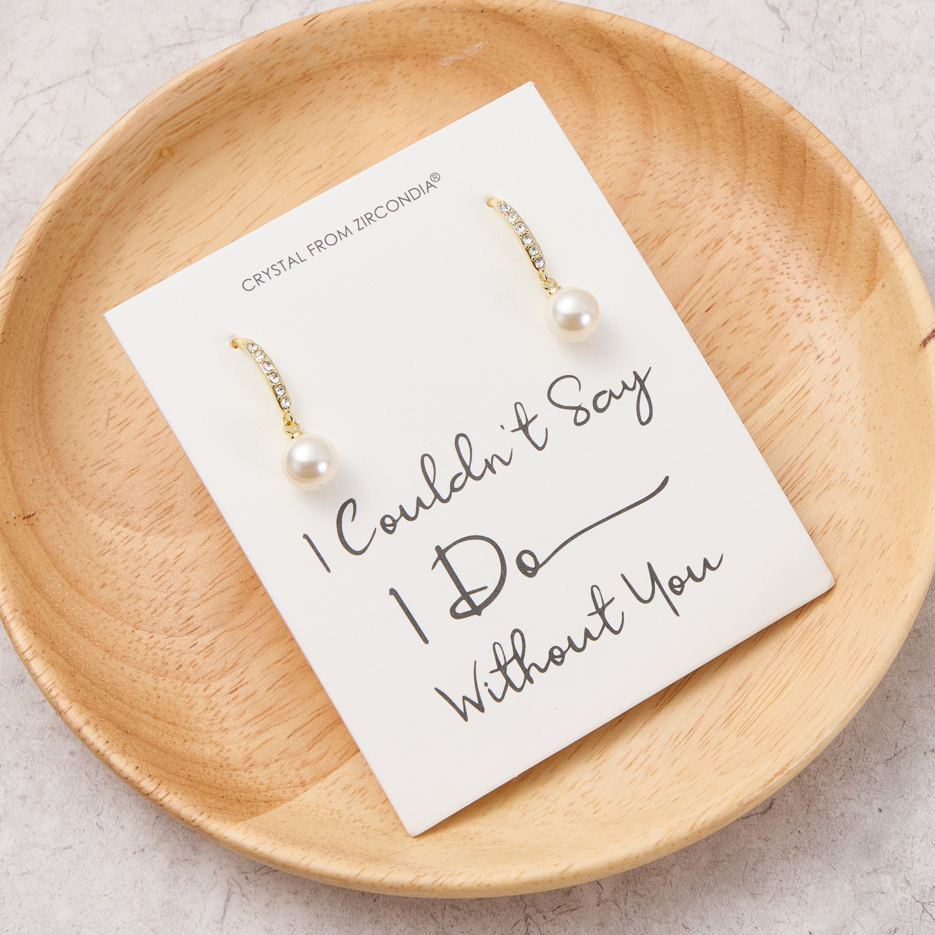 Gold Plated I Couldn't Say I Do Without You Pearl Drop Earrings Created with Zircondia® Crystals