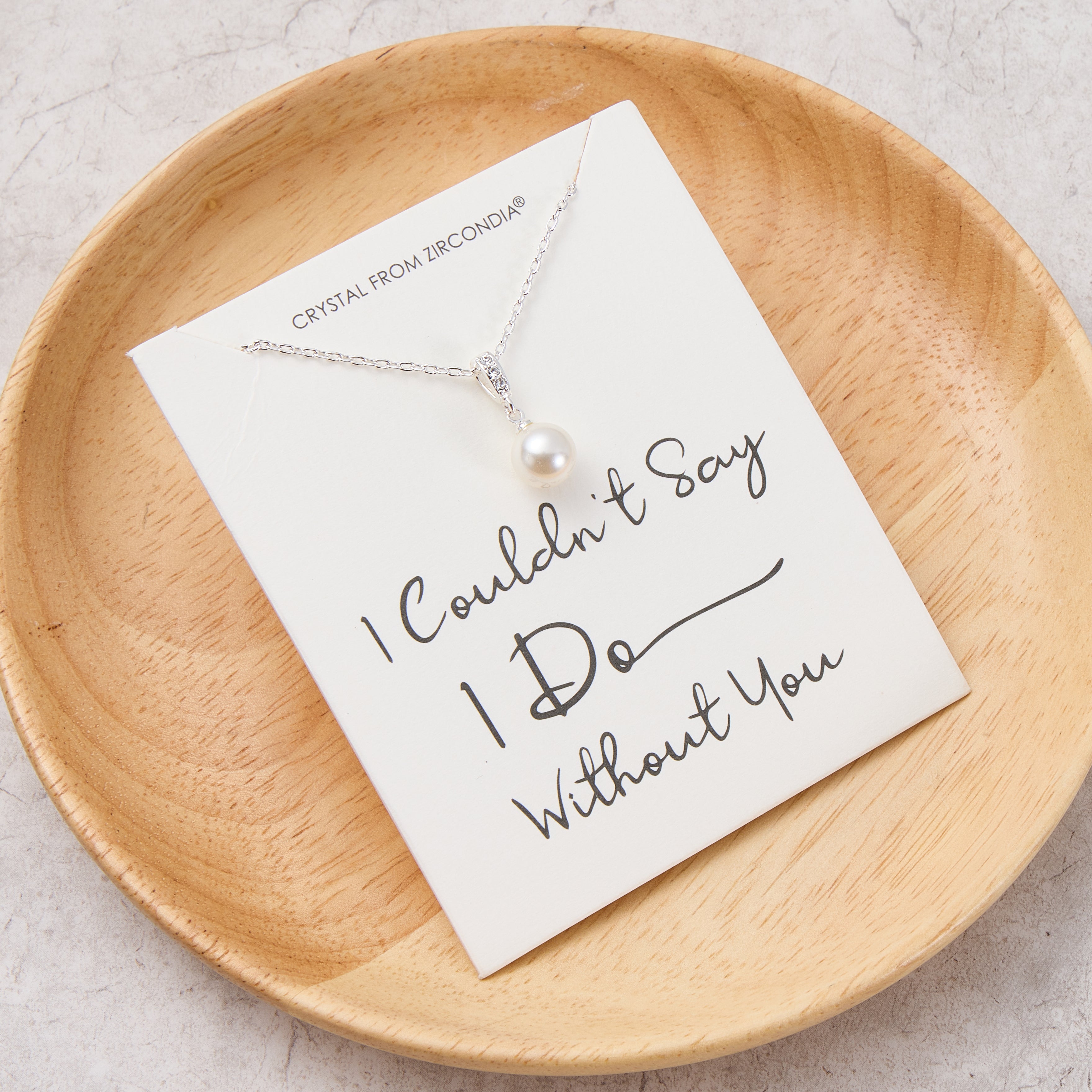 Silver Plated I Couldn't Say I Do Without You Pearl Drop Necklace Created with Zircondia® Crystals