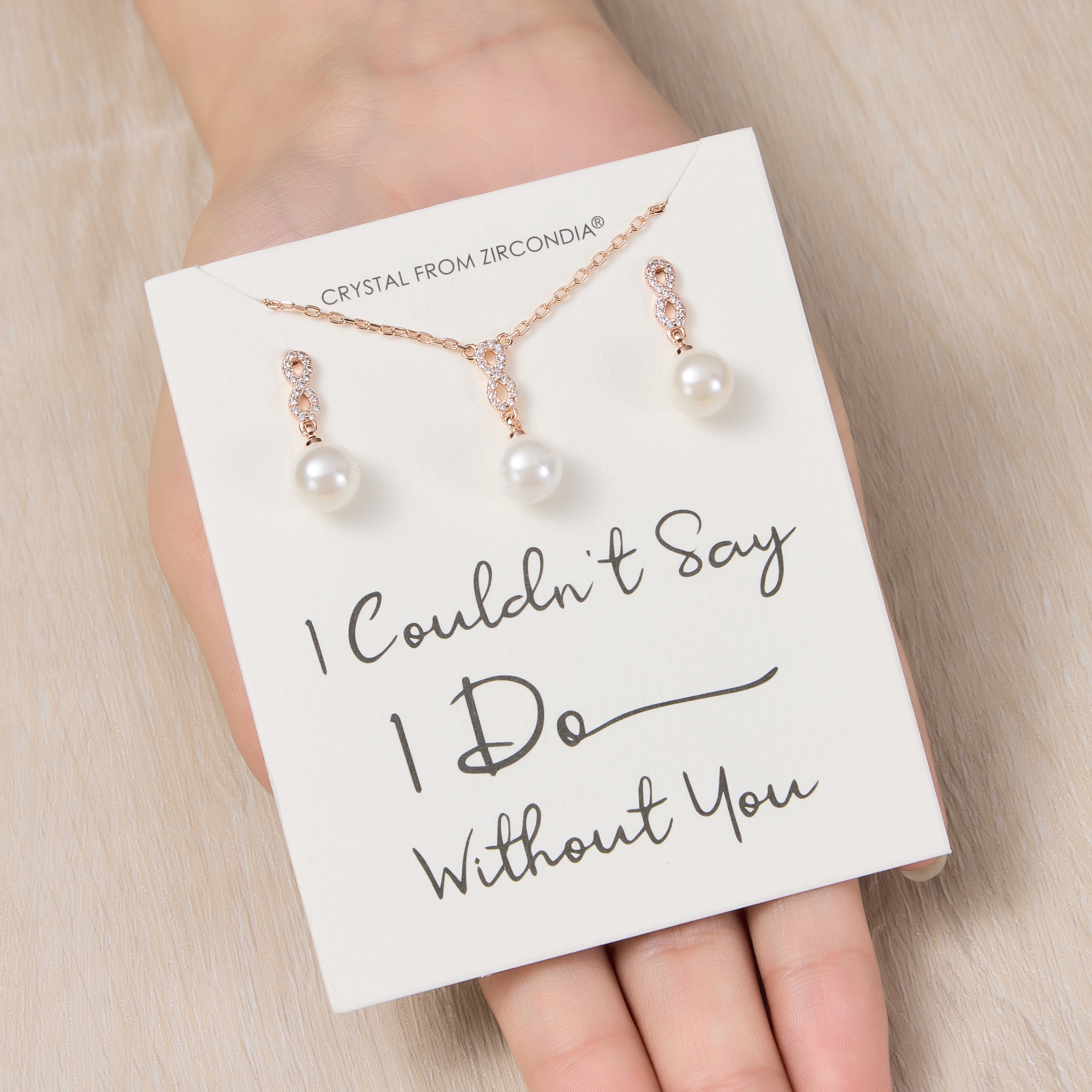 Rose Gold Plated I Couldn't Say I Do Without You Infinity Pearl Drop Set with Zircondia® Crystals