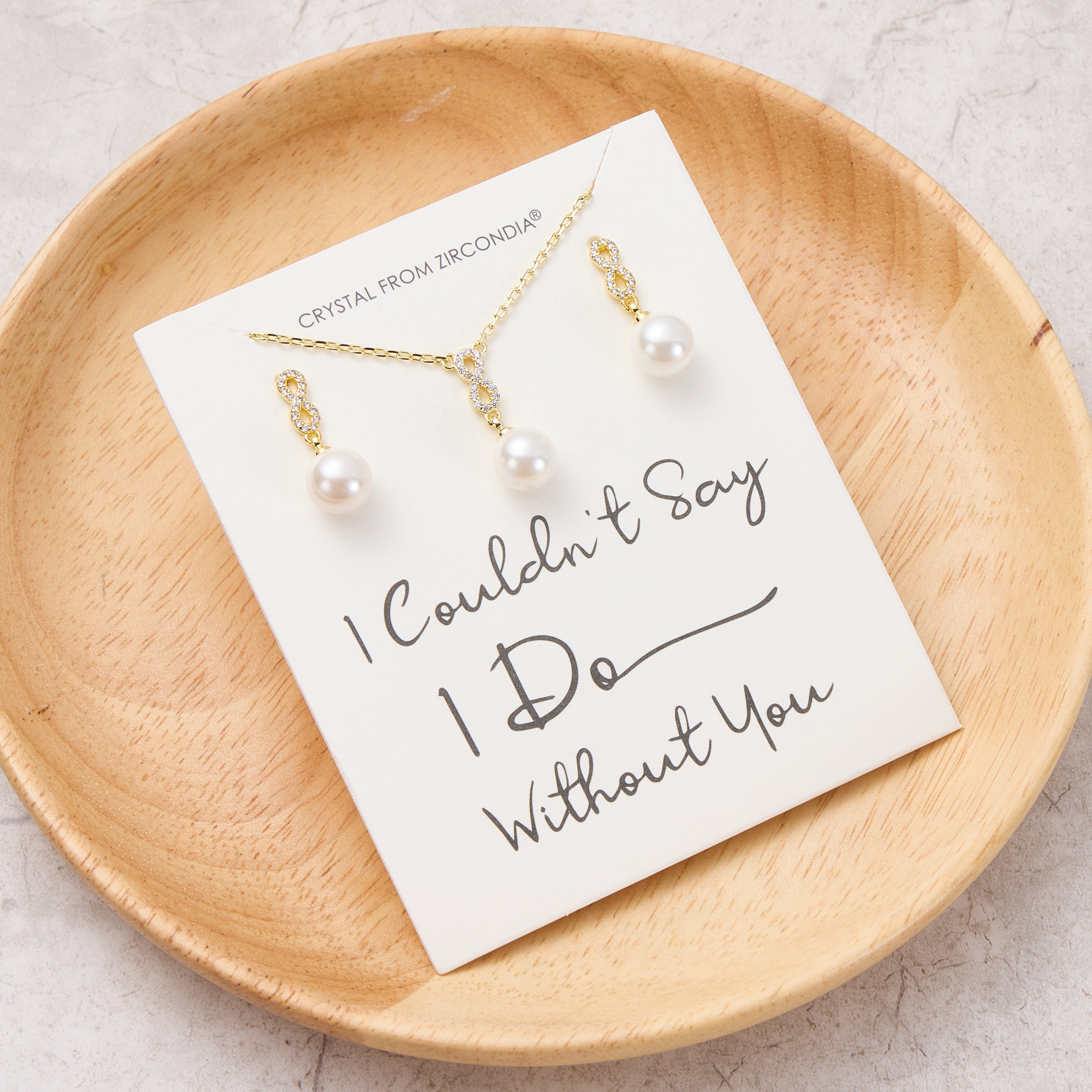 Gold Plated I Couldn't Say I Do Without You Infinity Pearl Drop Set with Zircondia® Crystals