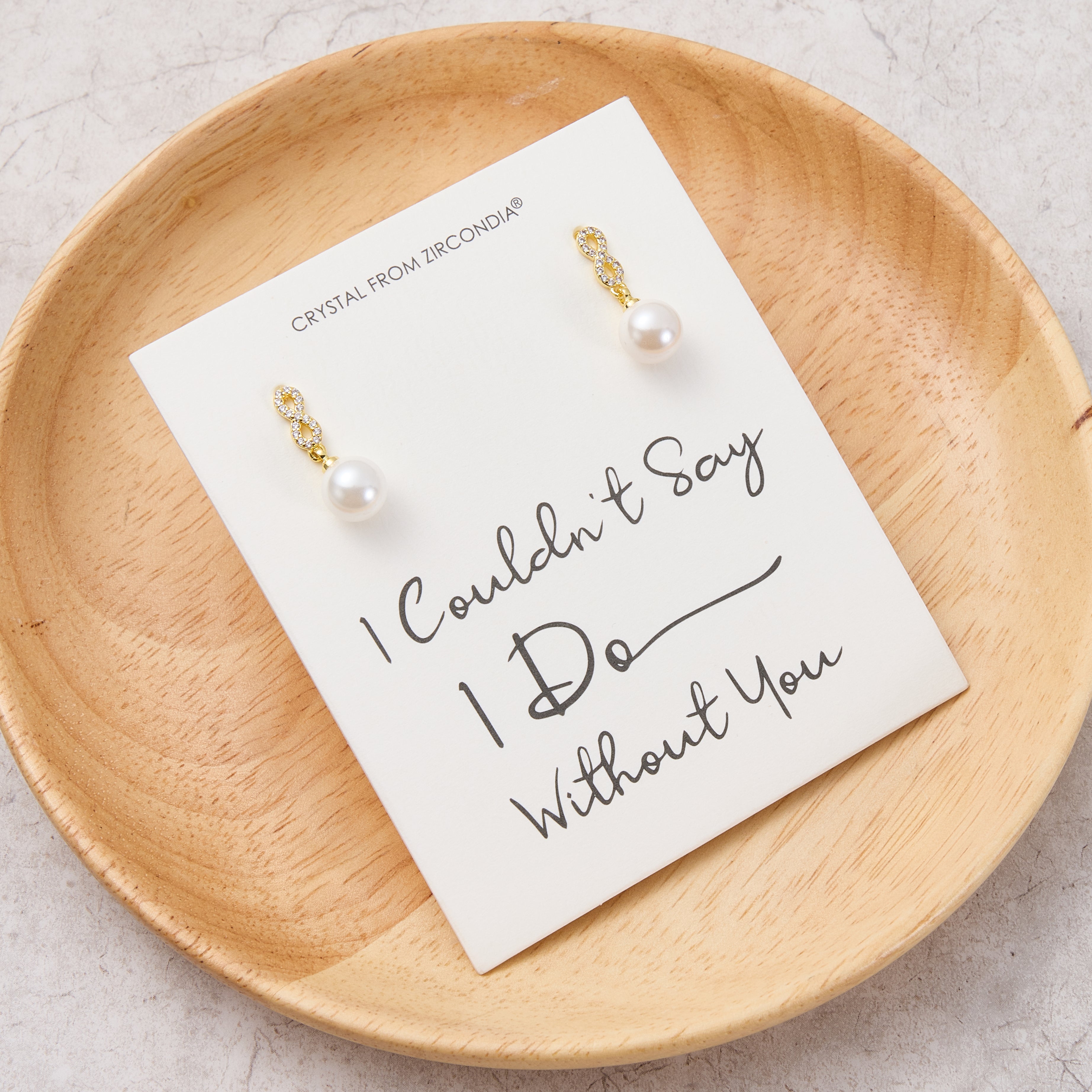 Gold Plated I Couldn't Say I Do Without You Infinity Pearl Drop Earrings with Zircondia® Crystals