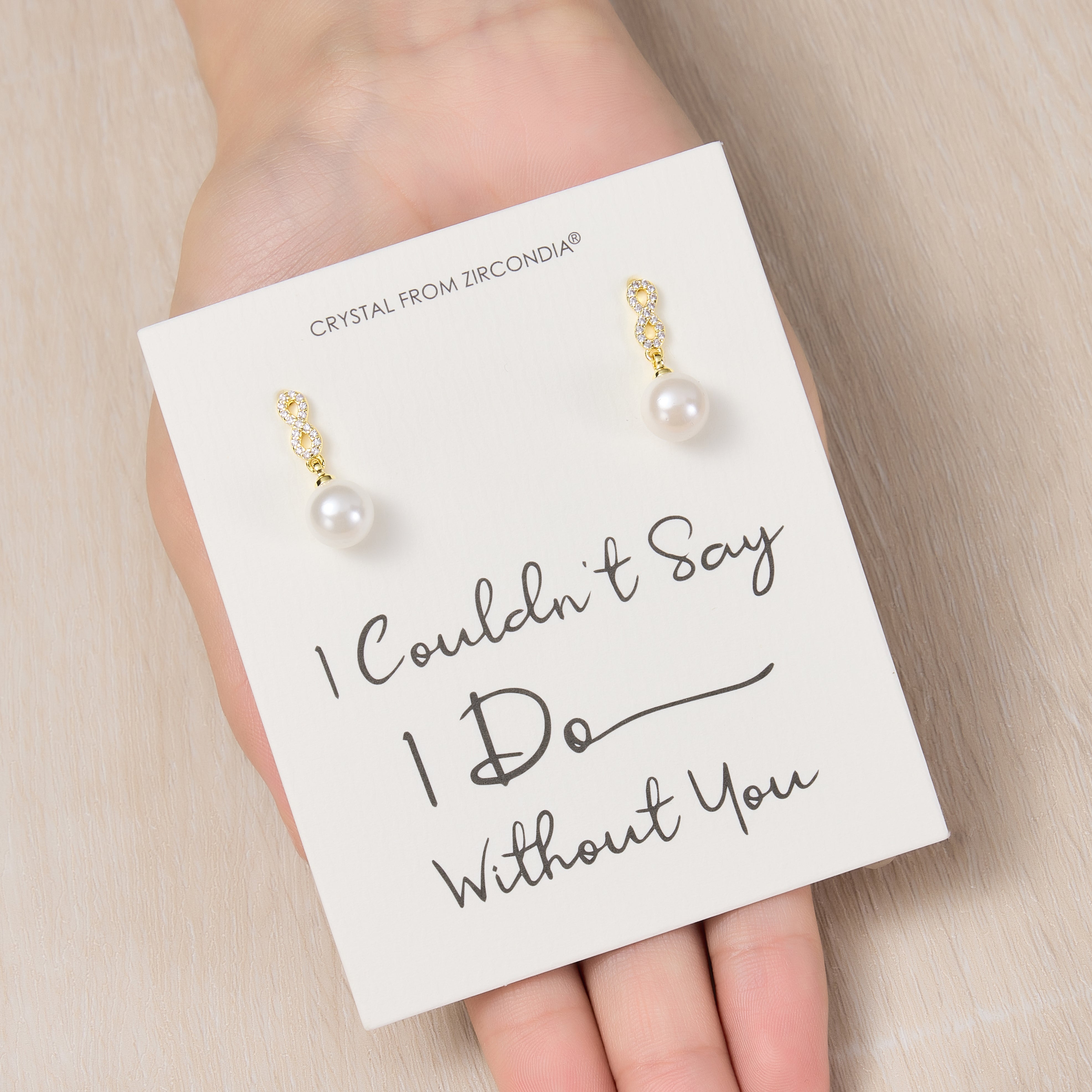 Gold Plated I Couldn't Say I Do Without You Infinity Pearl Drop Earrings with Zircondia® Crystals